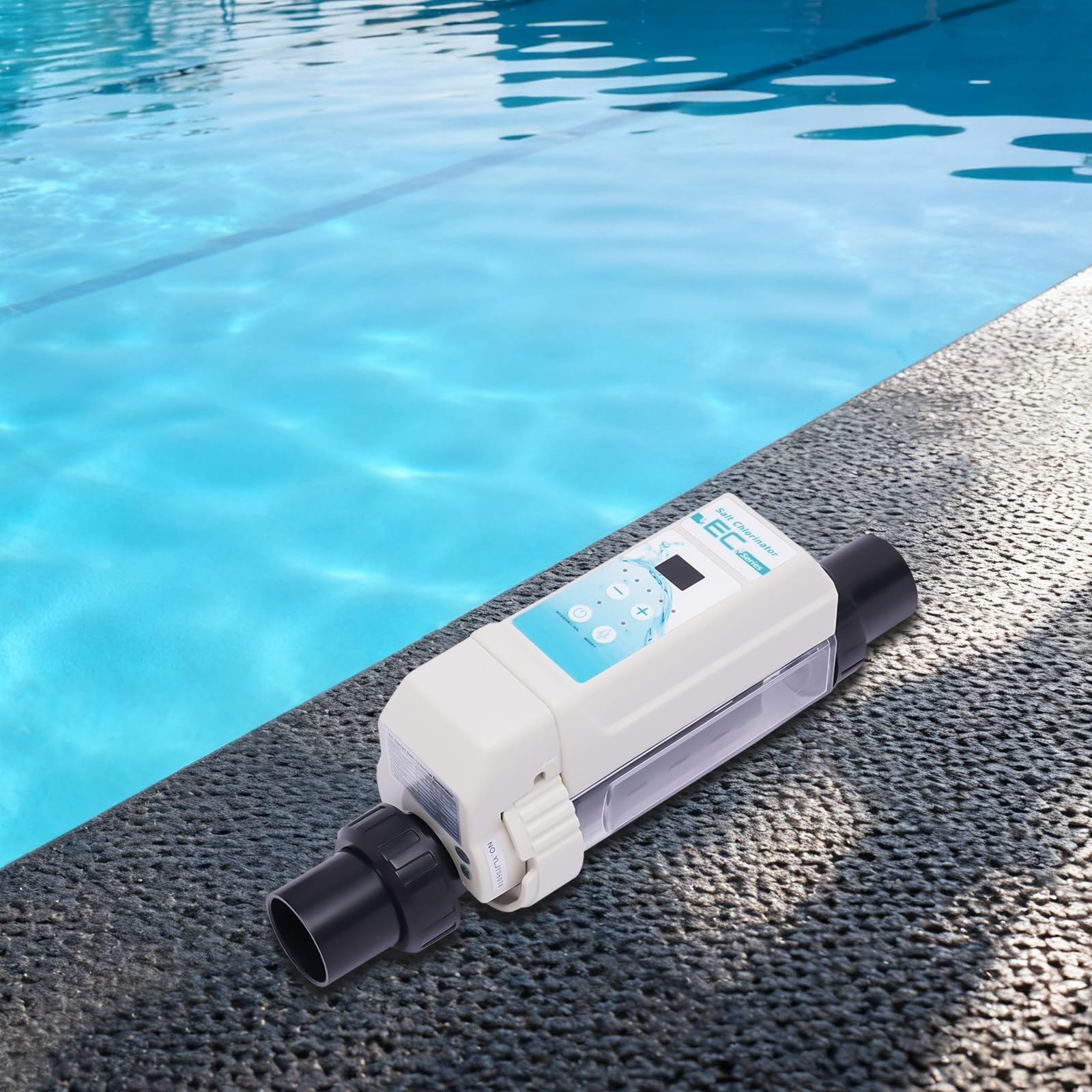 Clorinatore di sale EC08, fino a 50 m³, impianto di acqua salata per piscina, 2700-4500 PPM, emissione di cloro, regolazione intelligente, funzione autopulente, disinfezione salata per piscina e spa