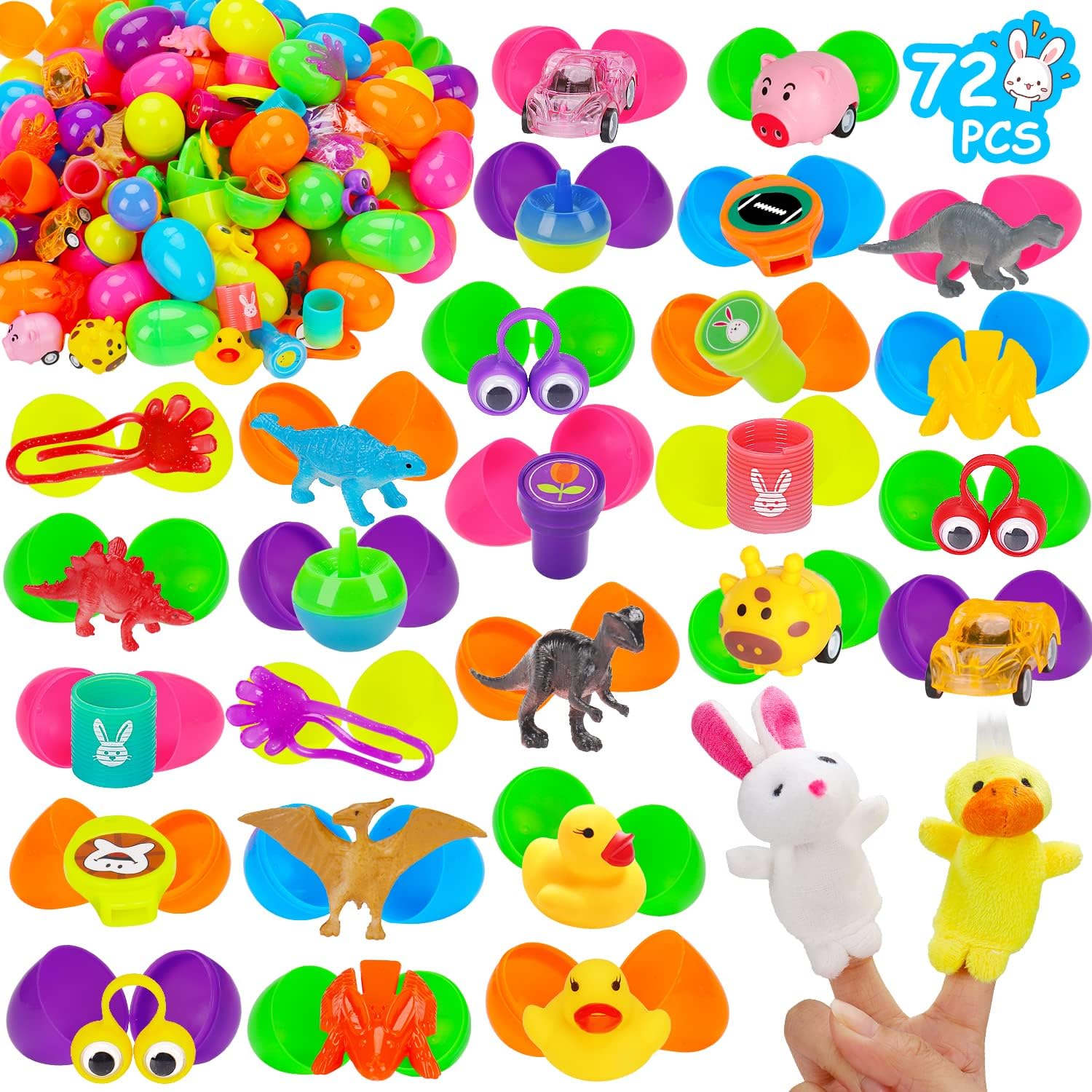 72PCS Prefilled Easter Eggs with Toys Inside Easter Basket