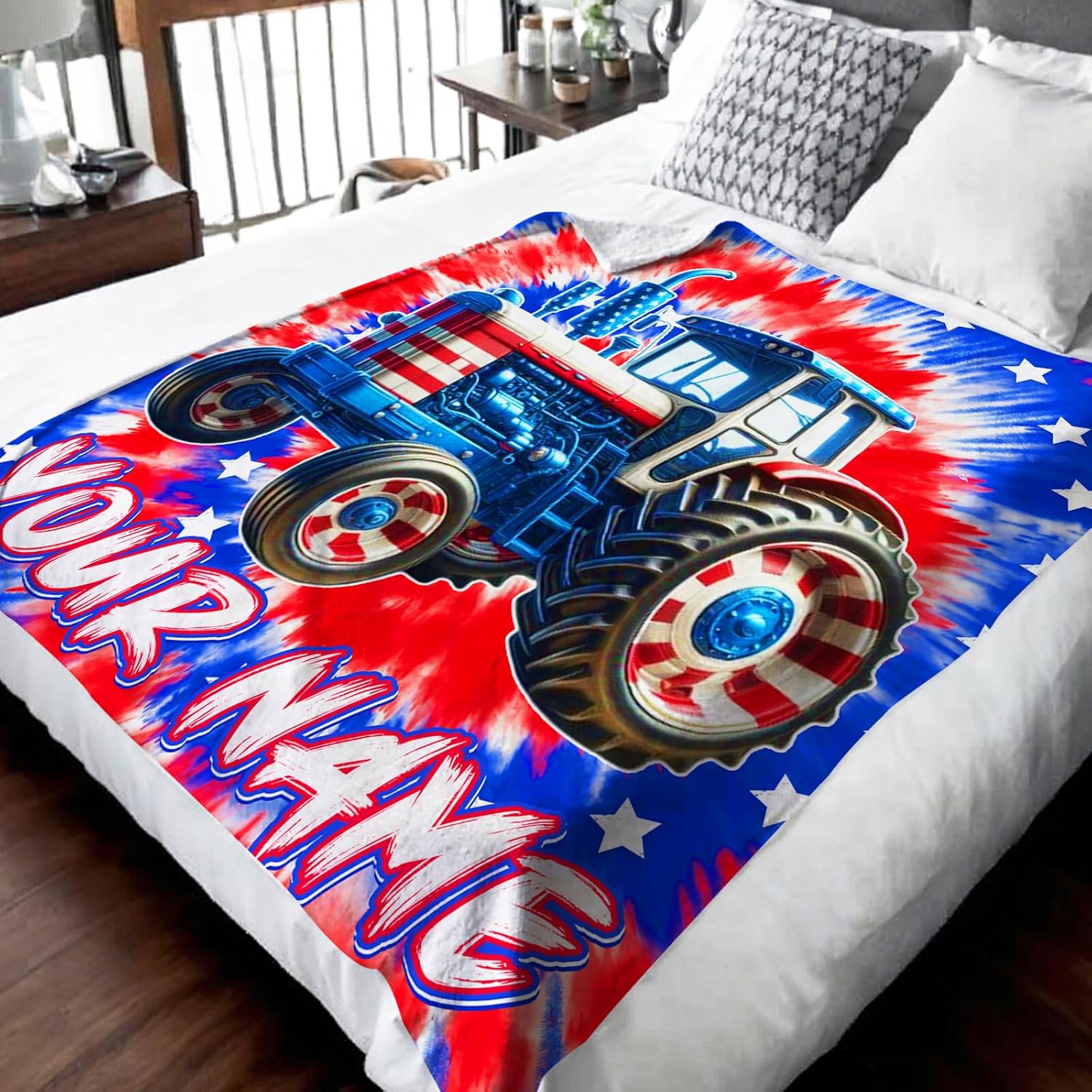 Boys Blankets Gifts Personalized Tractor Throw Blanket for Kids Teens Boy 8-10 Farm Lovers, Custom 50x60 Inches Flag Blanket Gift Soft Comfy Flannel Throw for Chair Sofa Couch Bed Decor