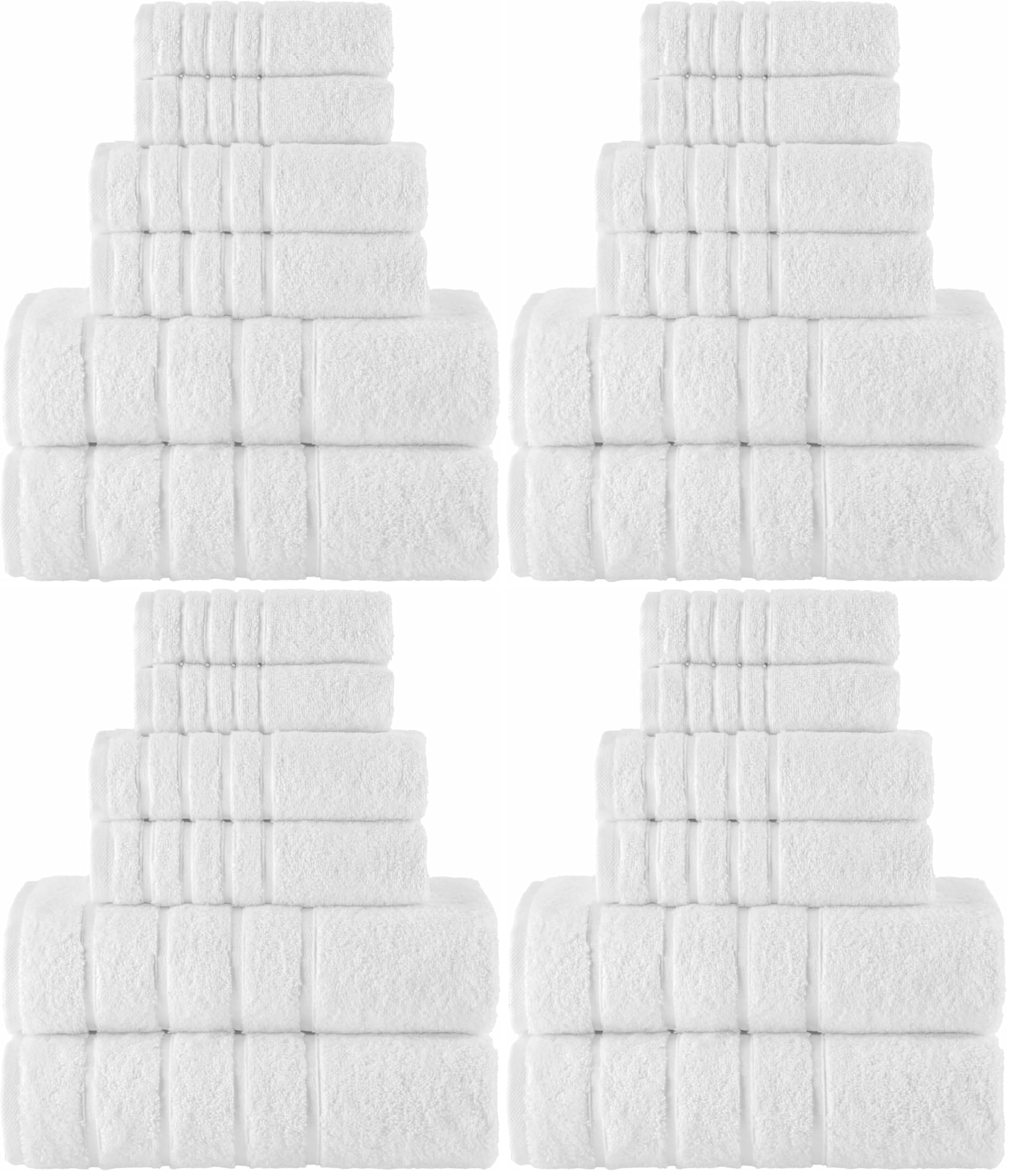 Elegant Comfort 4 Lines Viscose Stripe 6-Piece Premium Towel Set - 100% Turkish Cotton High Absorbent Luxury Bathroom Towels – Includes 2 Washcloths, Hand &amp; Bath Towels Set, White (Pack of 4)