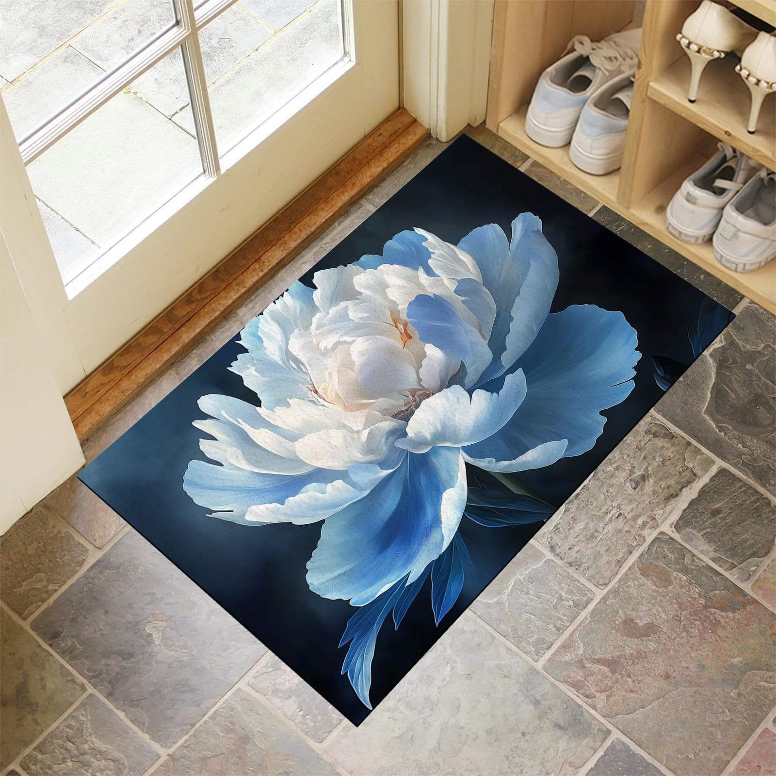Tapis de porte 60x90cm extérieur imperméable pivoine blanche paillasson de couloir