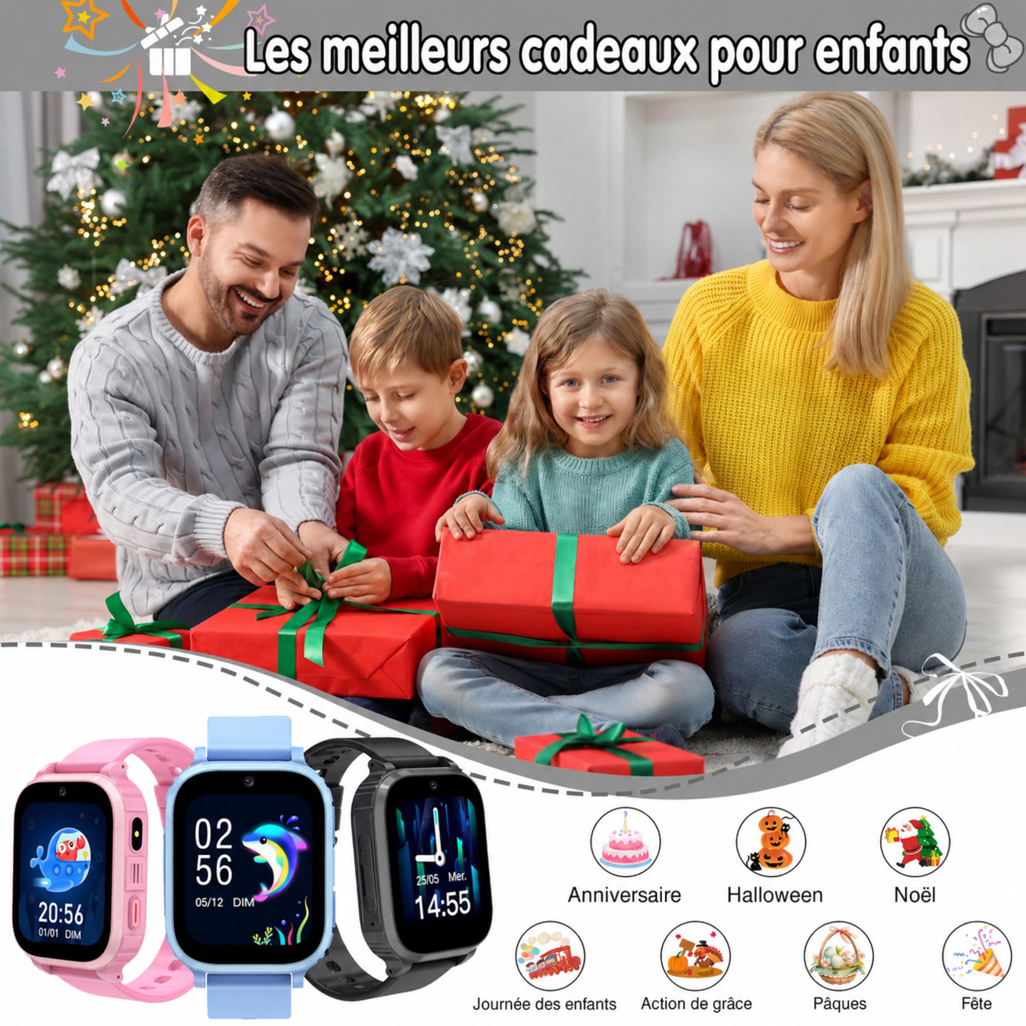 Montre Connectée Enfant 4G avec GPS et Appel Vidéo, Montre Téléphone Enfant avec SOS, Localisation en Temps Réel, Mode Classe, Appareil Photo, Jeux, Réveil, Étanche IP68, Cadeau Fille Garçon 4-15 Ans