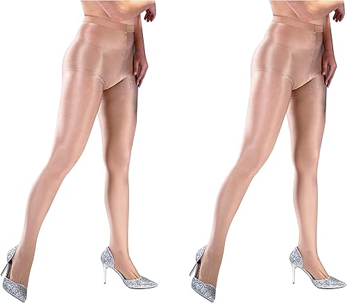 KFFYEYE Medias de control de grosor superior para mujer, ultra brillantes, elásticas y con pies