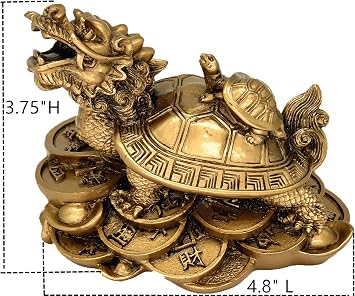 Feng Shui Dragon Turtle Tortoise on Money Base Statue Home Office Decor for Longevity Fertility Housewarming Birthday Congratulation -3.75