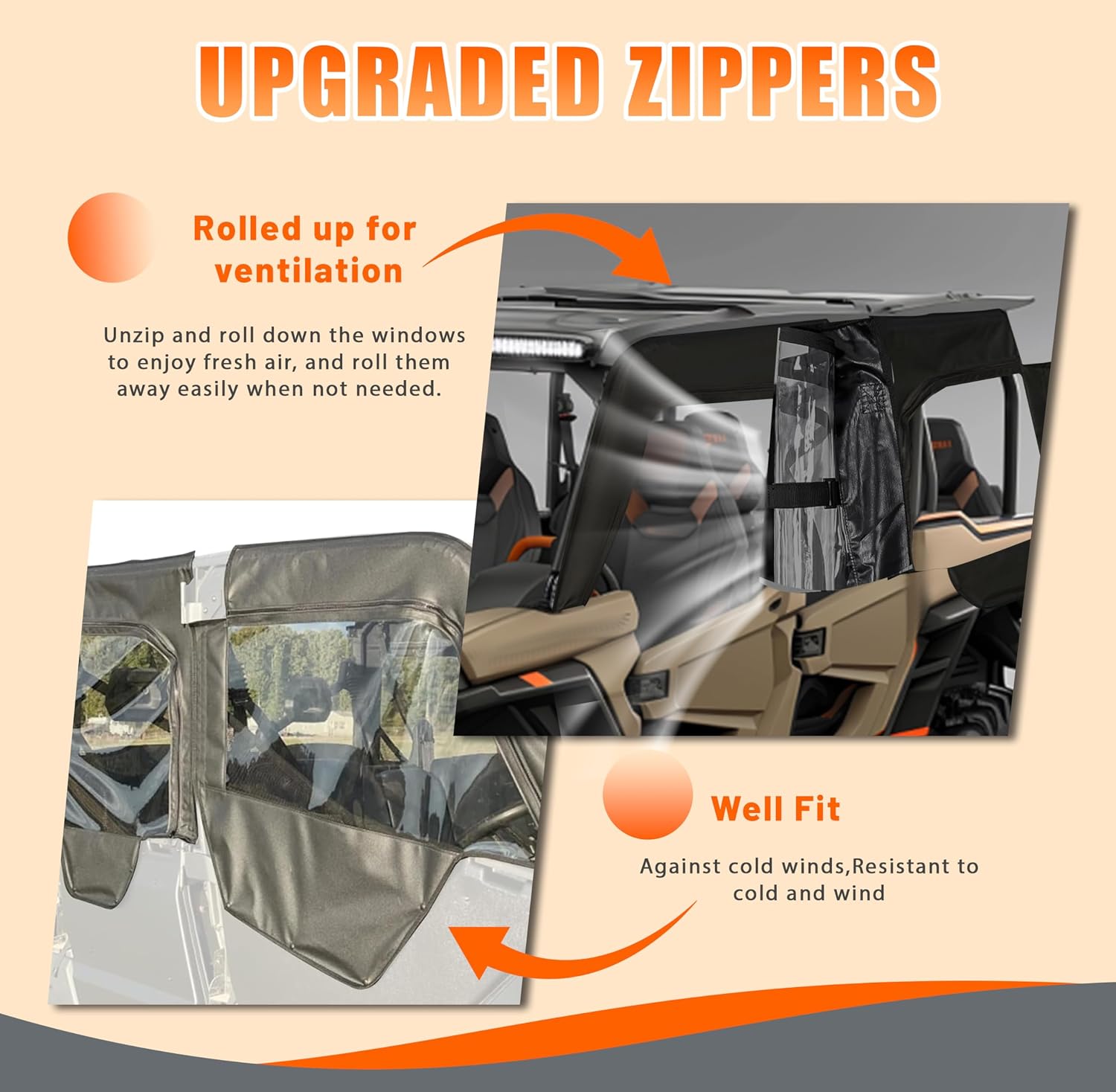 Kojem Soft Upper Door Compatible with 2017-2022 All Can-Am Defender Max-4 Models Top Enclosure Rollable Window Door Soft Cab Doors Side by Side Accessories Sailcloth Vinyl Plastic