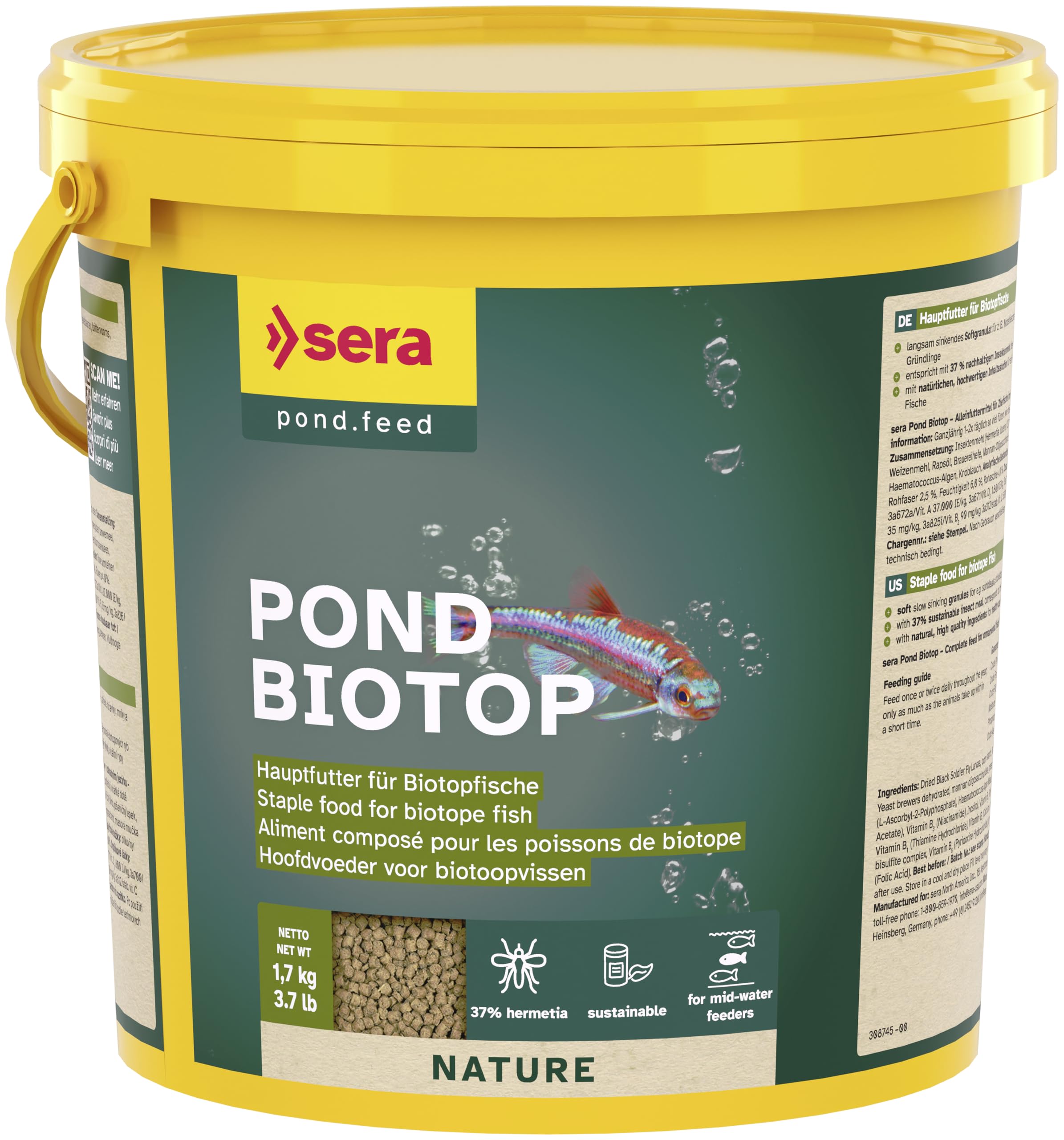 Pond Biotop Nourriture Biologique pour Poissons Rouges 3,8 l (1,7 kg) à Base de Farine d'insectes Durable