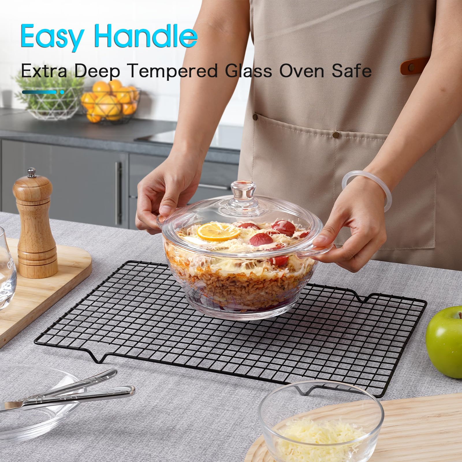 Cazuela Redonda NUTRIUPS Cacerola De Vidrio 2,5 L Con Tapa ¡Apta