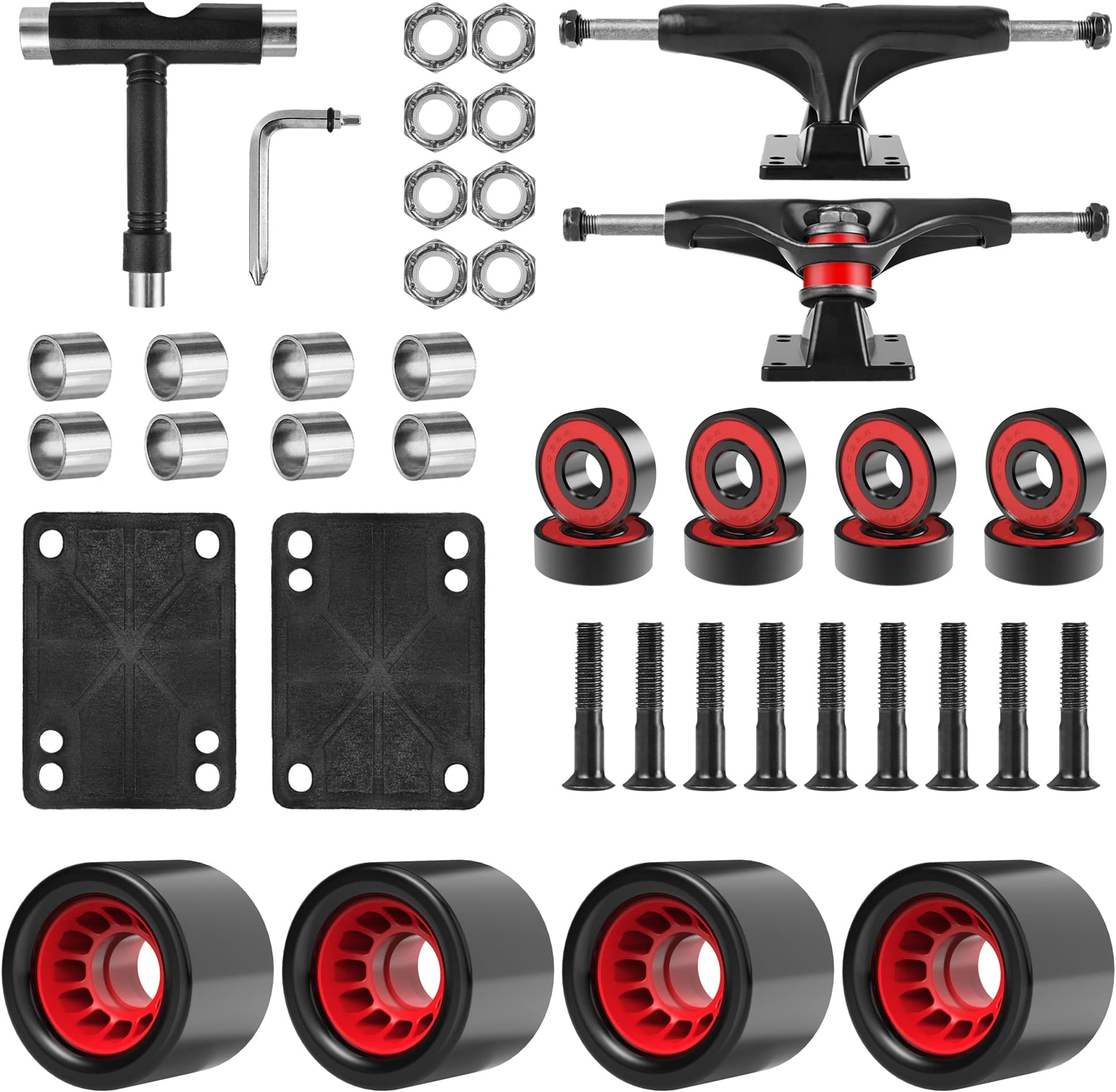 Skateboard Wheels 70mm 80a with Skateboard T Tool and ABEC-9 Bearings Spacers Cruiser Wheels