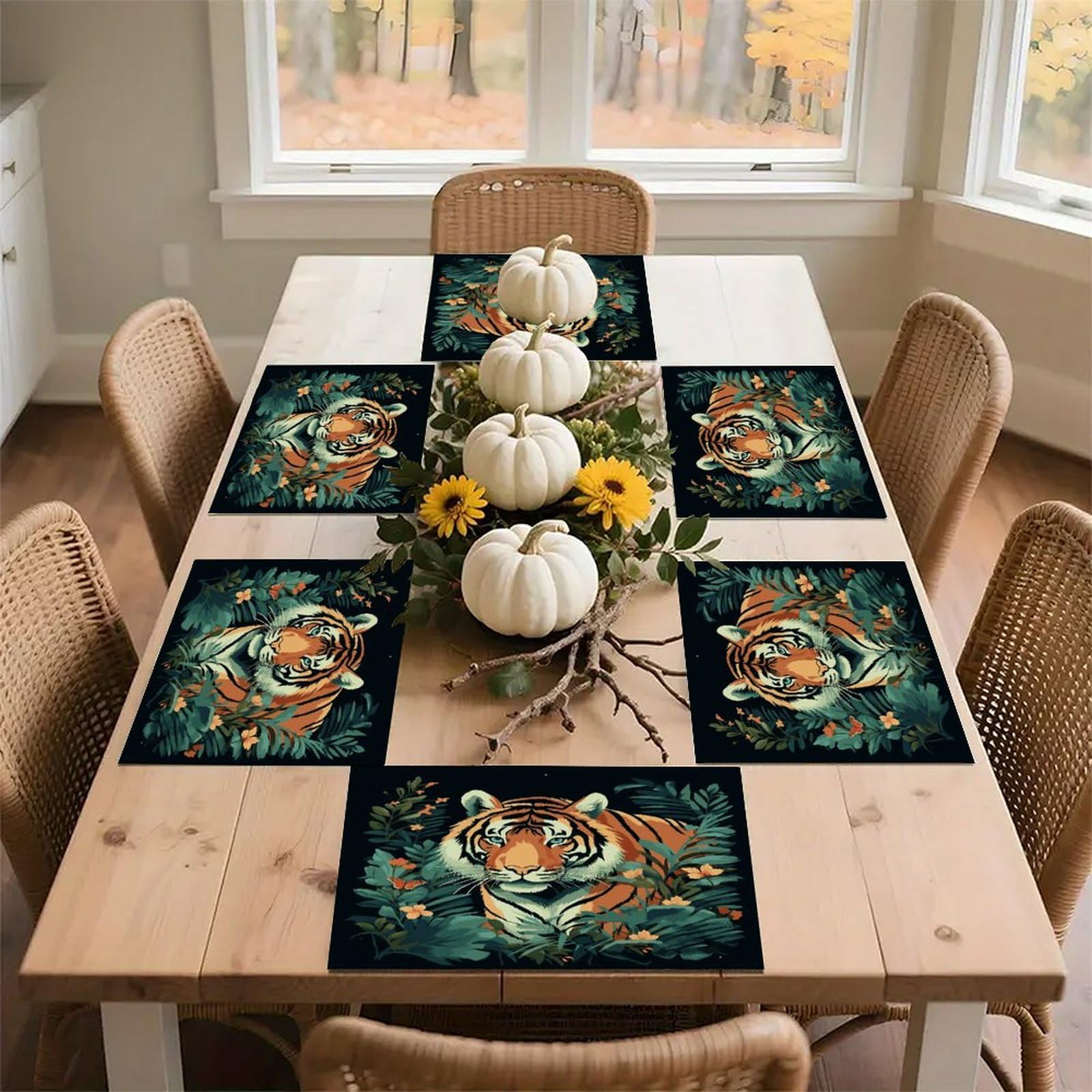 Butterfly and Tiger Placemats Heat-Resistant Washable Place Mats Anti Slip Dining Table Place Mats Wipeable Dining Table Mats Kitchen Decoration Placemats 17.7’’×11.8’’