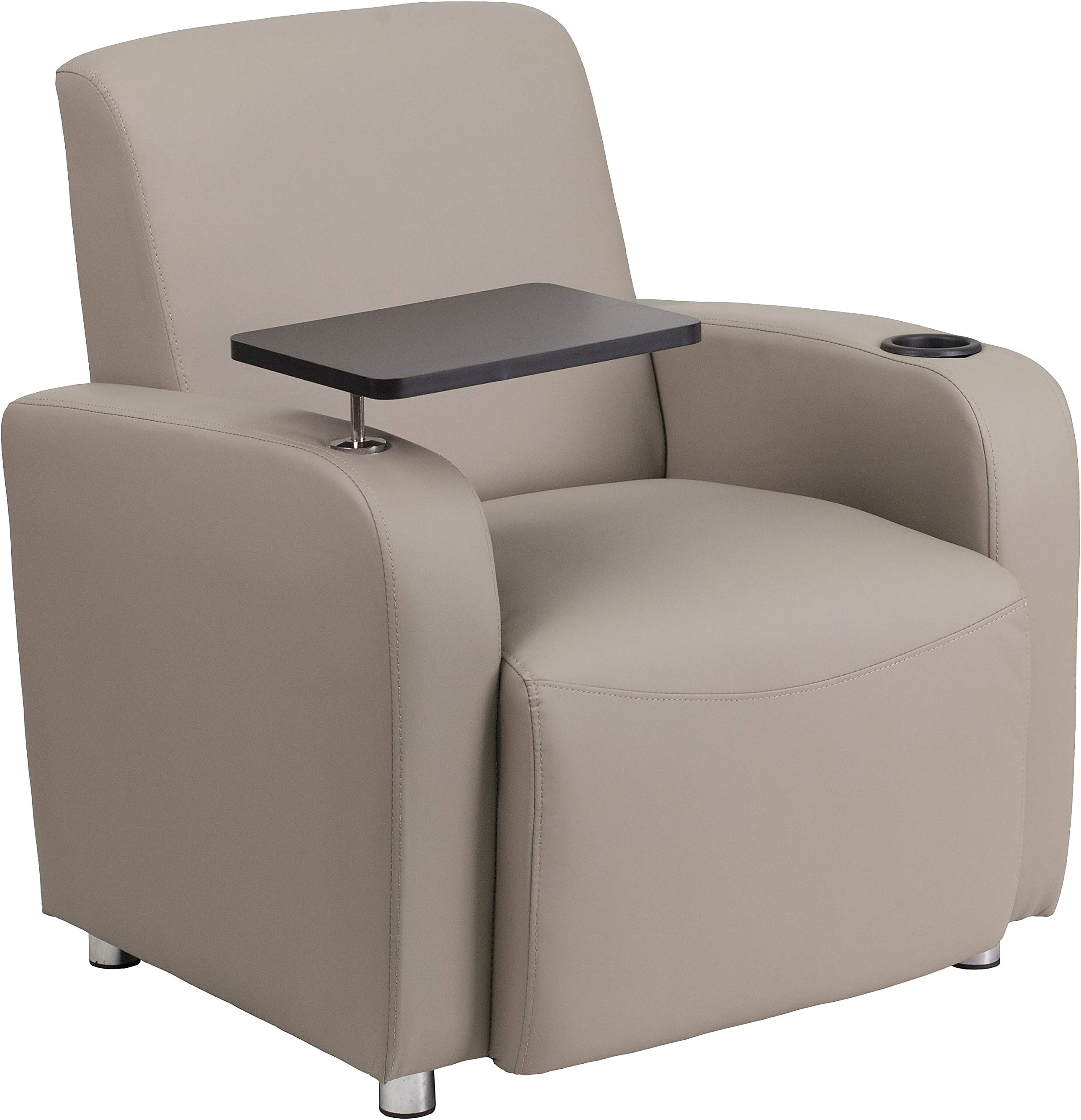 Flash Furniture George LeatherSoft Guest Chair with Tablet Arm and Cup Holder, Upholstered Tablet Arm Chair for Offices and Waiting Rooms, Gray
