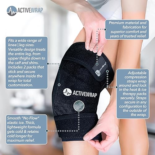 Miniatura 9 de ActiveWrap - Knee Ice Pack Wrap with Compression, 2 Reusable Gel Heat & Cold Packs for Knee Pain, Sore Legs & Shin Splints. Flexible Cold Wrap for