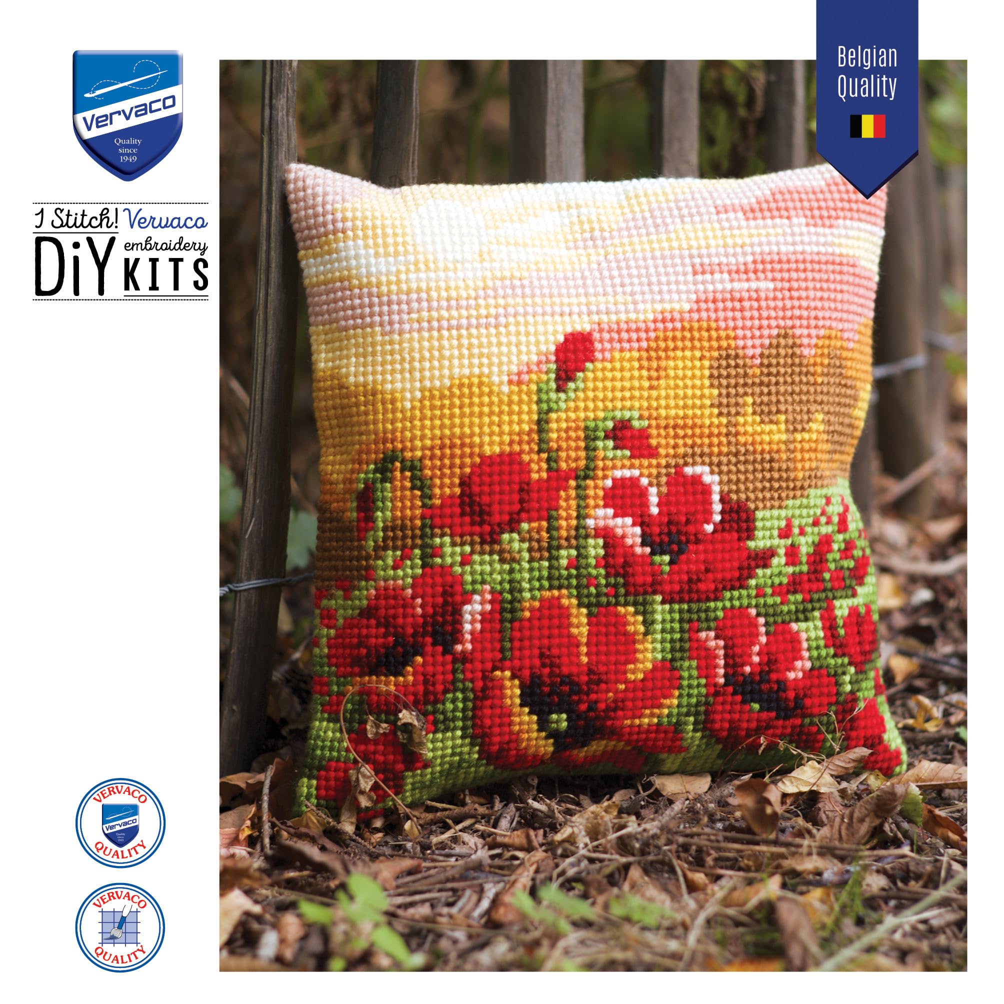 VERVACO Kit Cuscino Punto Croce PRATO DI PAPAVERI Set Ricamo Principianti Cuscini Gobelin Decorativi ca. 40 x 40 cm Accessori Per Lavoretti Creativi DIY Casa Decor Hobby Adulti Cross Stitch
