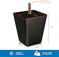 Vista 3 de The Blue Cactus Company Juego de 4 patas de madera para muebles (negro, cuadradas)