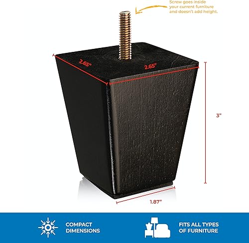 Miniatura 10 de Patas de madera para muebles de 5 pulgadas  Juego de 4 patas cuadradas para sofá  Pies cónicos de repuesto para patas para muebles o proyectos de