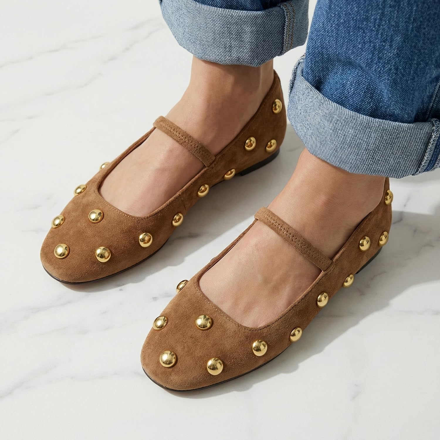 Mary Jane Ballet Flats for Women Square Toe Elastic Strap Slip on Ballerina Flats Dressy Casual Daily Wedding Party Shoes - Image 2