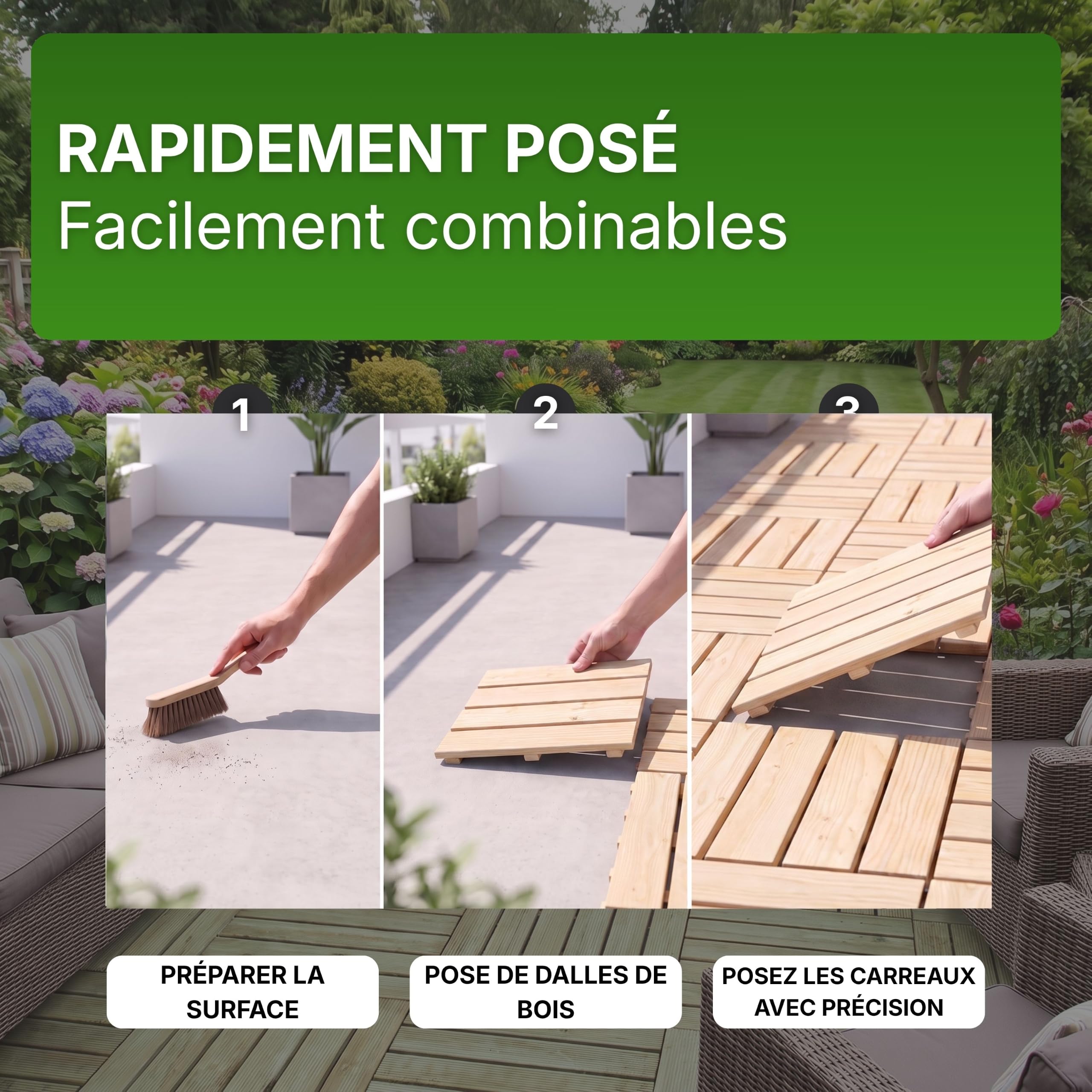 Gartenwelt Riegelsberger Carrelage de terrasse Premium Mélèze 50x50x4cm Carrelage en Bois,4 pièces