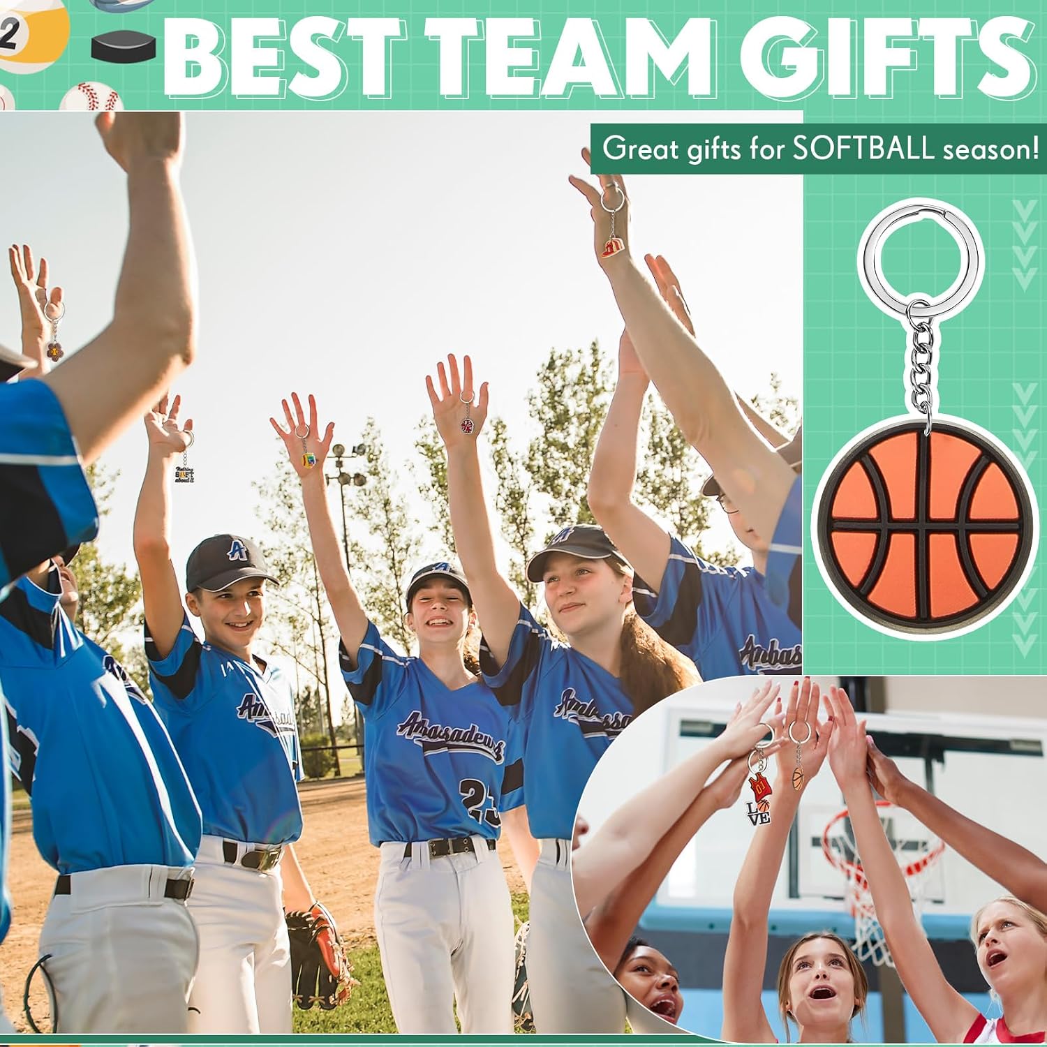 Batiyeer 36 Pack Basketball Keychains Bulk Basketball Party Favors Sports Key Chains Funny Ball Key Ring for Women Men Sport Team Players Birthday Carnival Prizes Gift Fillers