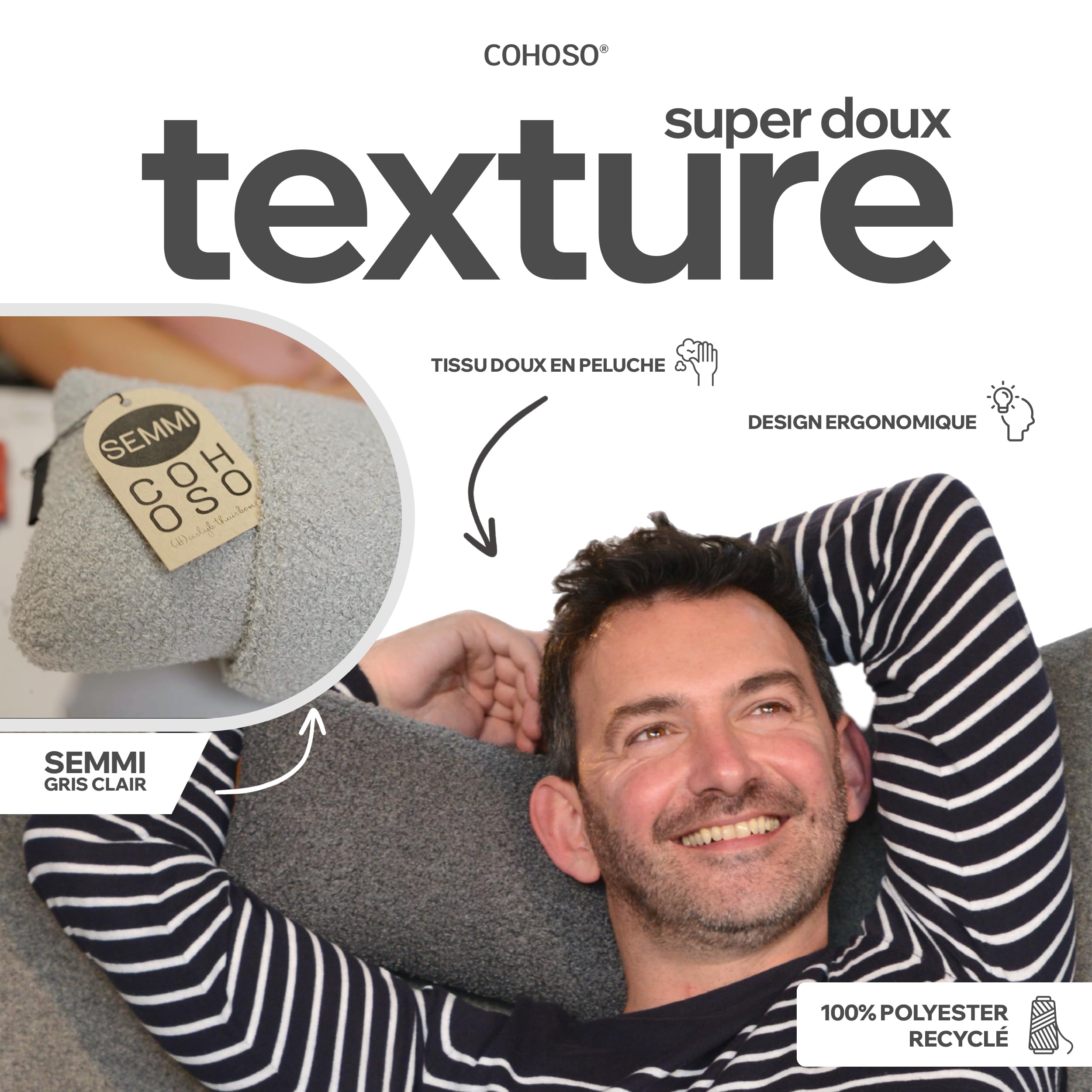 Coussin de nuque orthopédique de qualité supérieure pour fauteuil, canapé et fauteuil de lecture pour canapé et fauteuil de télévision - Coussin de dossier - Coussin intérieur PTMD (SEMMI gris clair))