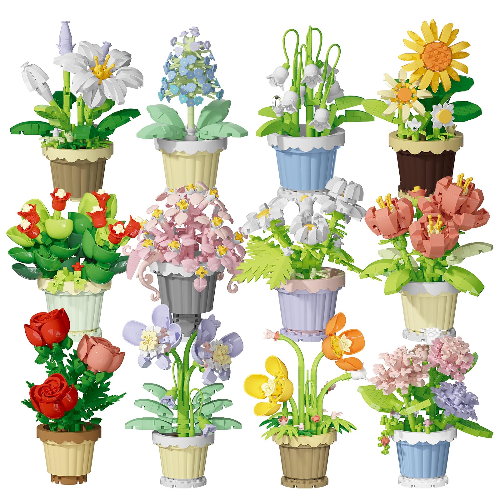 OQMI The 12-Piece Flowers Building Block Set,Plants and Succulent Toys(2531pcs), is a Valentine's Day and Birthday Gift for Women and Girls.As a Decoration or Adult Block Toy.