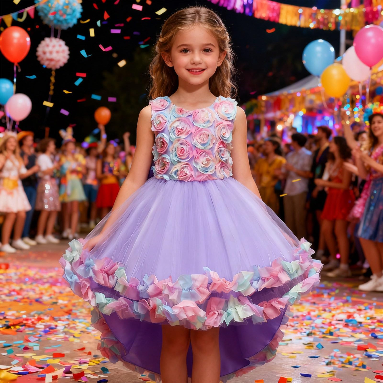 Vestiti Di Carnevale Per Bambina, Vestito floreale senza maniche per bambine, gonna tutù a strati per feste e celebrazioni
