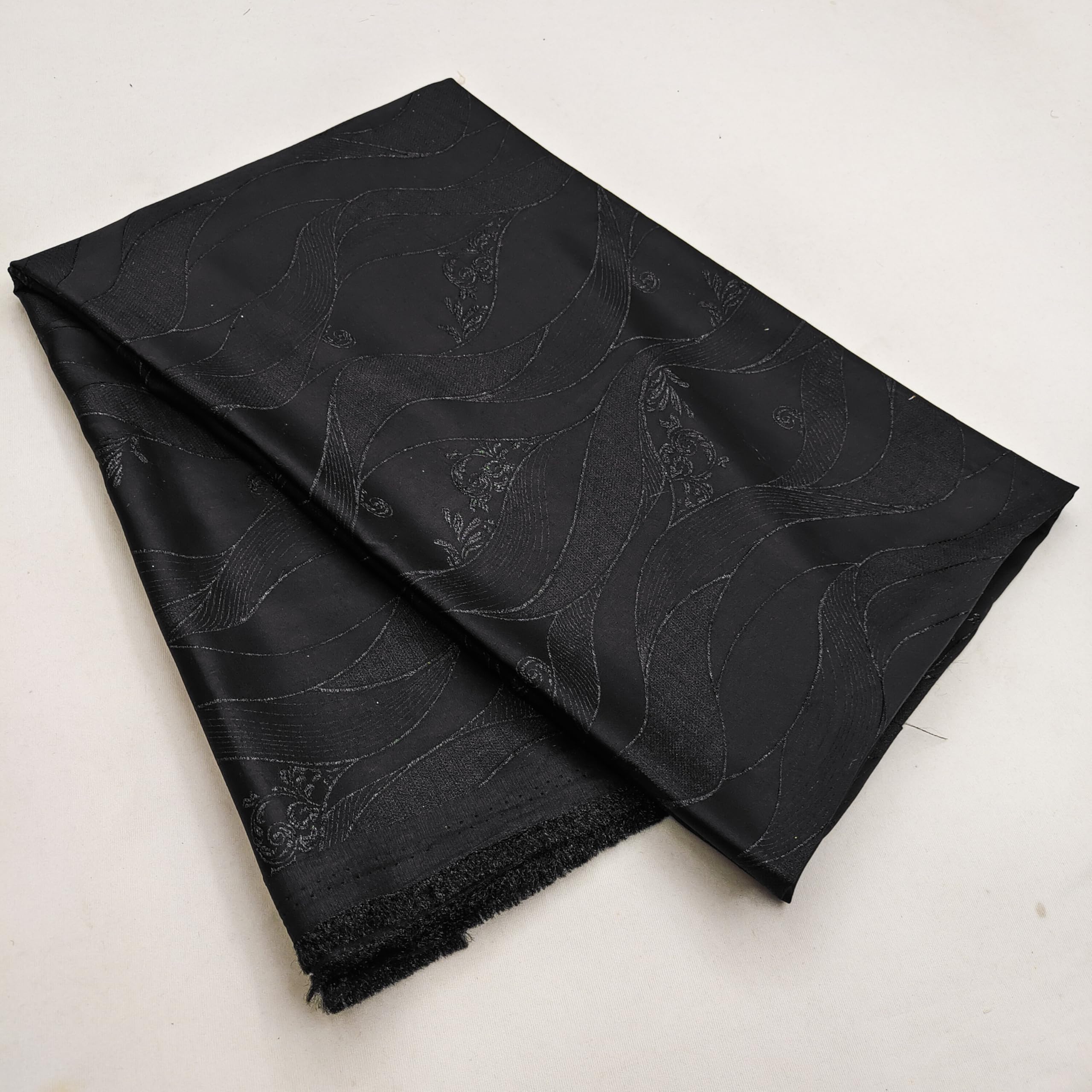 Black Designer Embossed Jacquard Polyester Fabric – 58" Width, 2.5 Meter Cut | Ideal for Kurta, Sherwani, Blazer