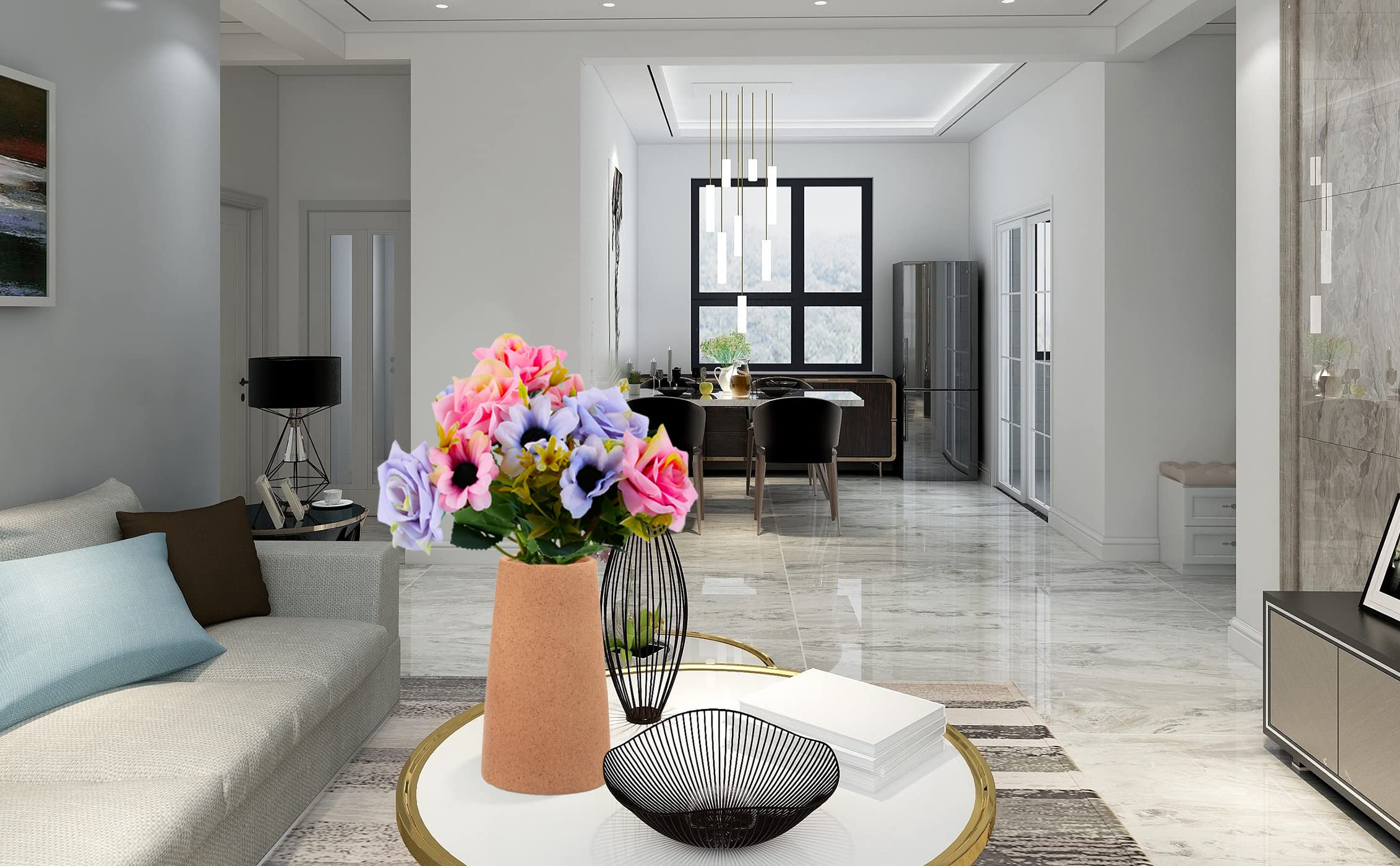 Simple Vase for Flowers Plants, Matte Vases for Modern Table Shelf Home Decor Wedding Boho Decor, 6" H Frosted Elegant Ceramic Vase for Pampas Grass Fluffy Stem Bouquet Lavender Flowers (Brown, 4)