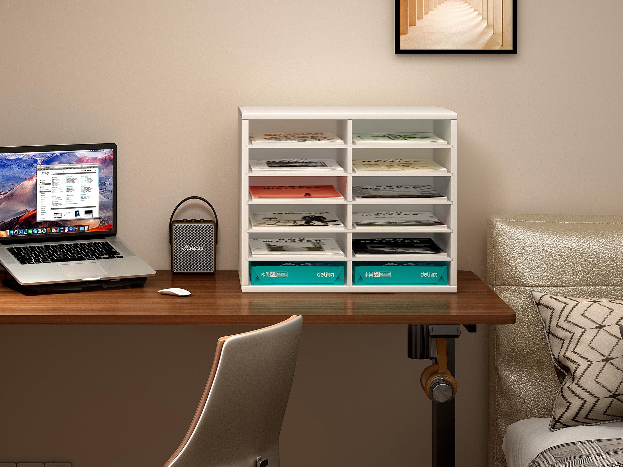 EasyPAG 12 Fächer Holz A4 Büro Schreibtisch Organizer Dokumentenhalter Aktenablage Zeitschriftenhalter Briefablage Papier Magazin Organisator,Weiß
