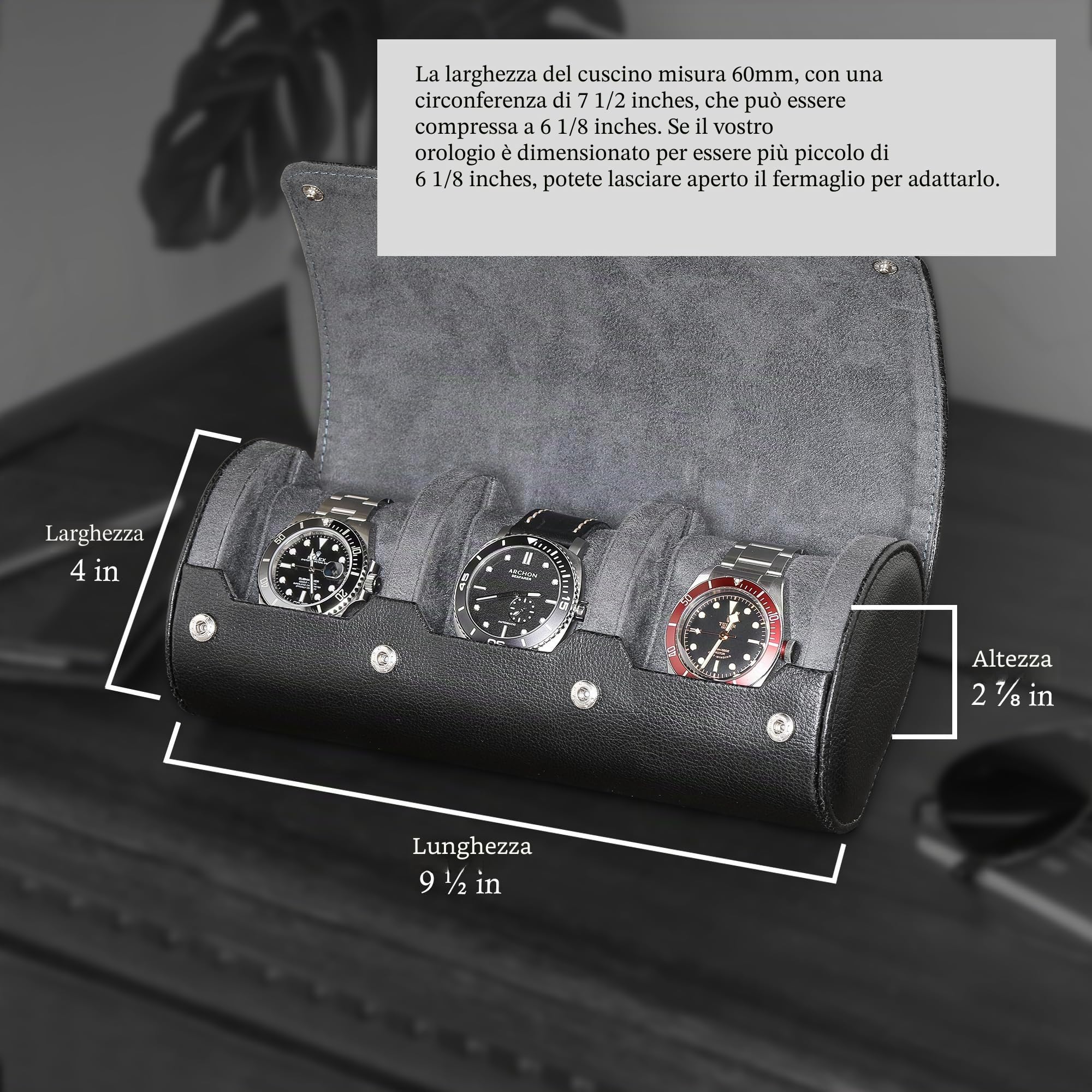 ROTHWELL Custodia da viaggio porta orologi per 3 orologi | Robusta protezione portatile, adatta a tutti gli orologi da polso e smartwatch fino a 50 mm (nero/grigio)