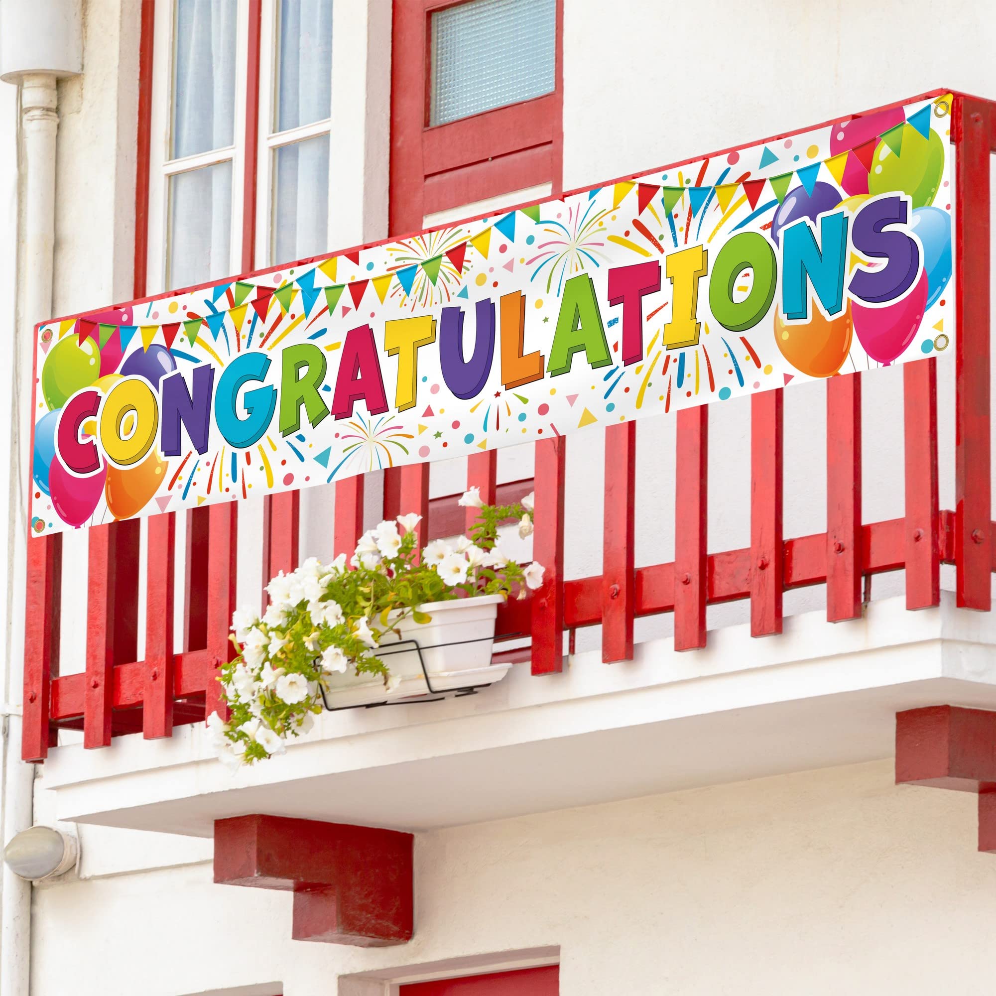 Congratulations Banner – „We Are So Proud Of You“, 180x40 Cm, Weiß, Für Abschlussfeier & Party