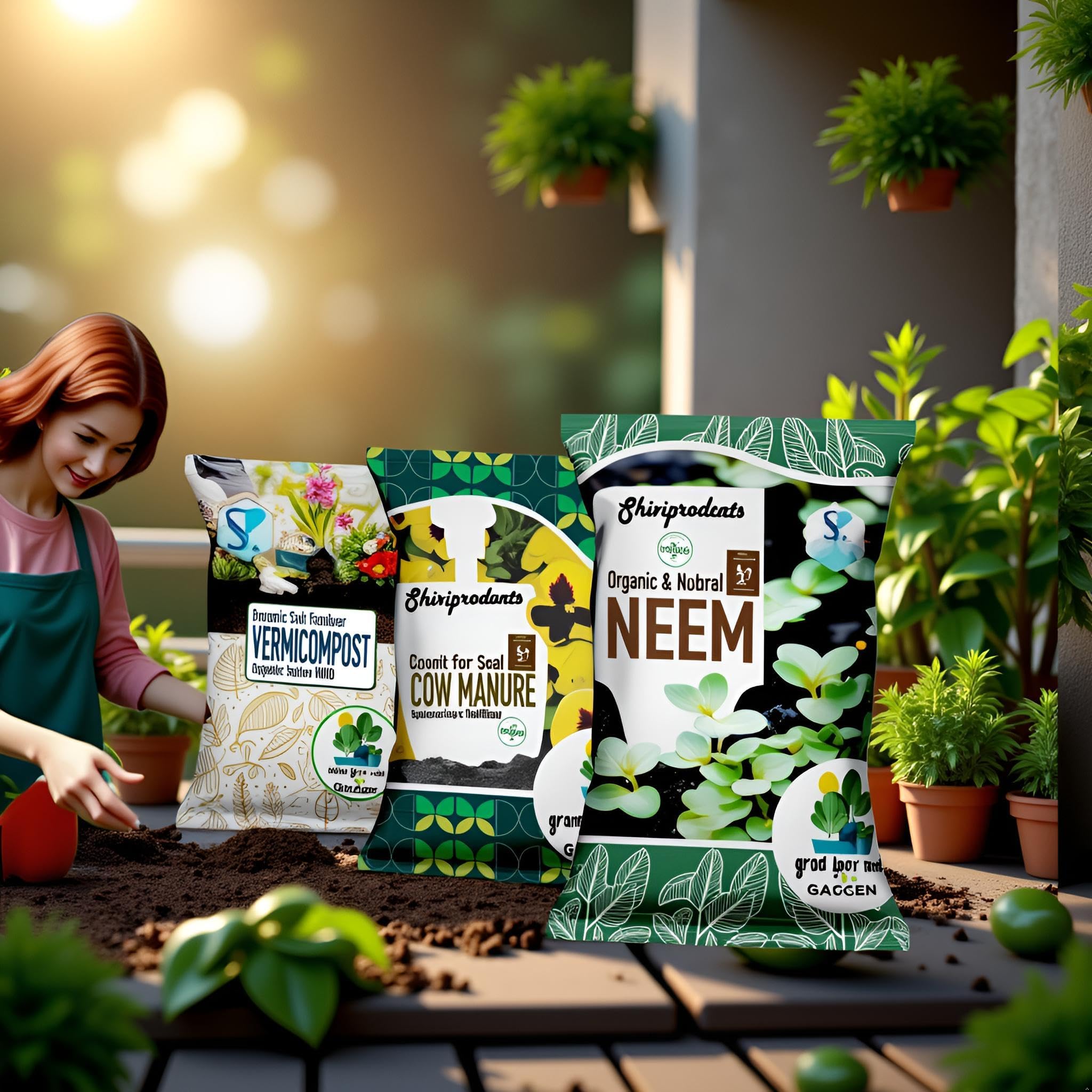 Shiviproducts Vermicompost Cow Manure and Neem Powder combo pack of three (900 gm + 600 gm + 300 gm) | Organic compost fertilizers for Plants Essential Home Gardening nutrients