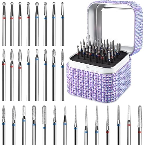 30PCS Cuticle Nail Drill Bits Set with Holder Case, Professional 3/32 Inch Diamond Nail Bits Kit for Nail Drill Machine, Manicure Pedicure Remover Tools Efile Tip for Acrylic Gel Nails, Salon Home