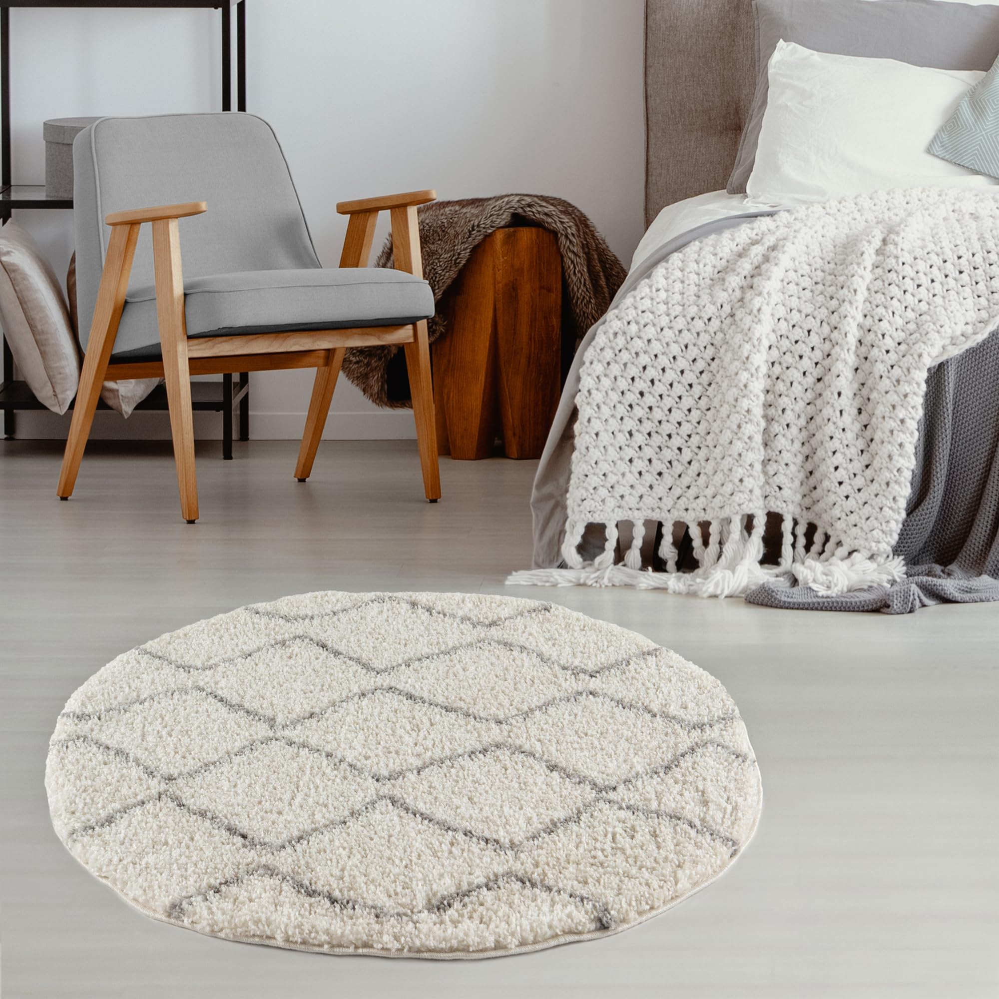 The Rugs Ivory/Grey Moroccan Shaggy Rug | 800
