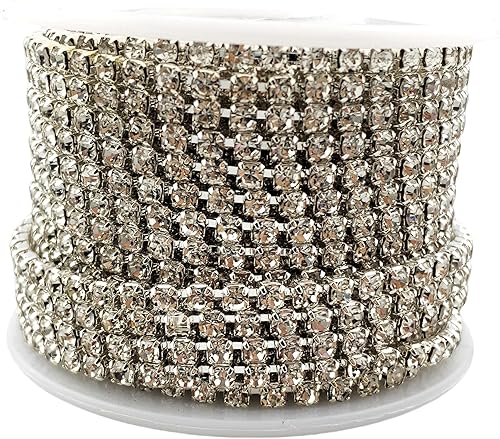 Cadena de cierre de diamantes de imitación de cristal de 10 yardas, 0.138 in, color plateado