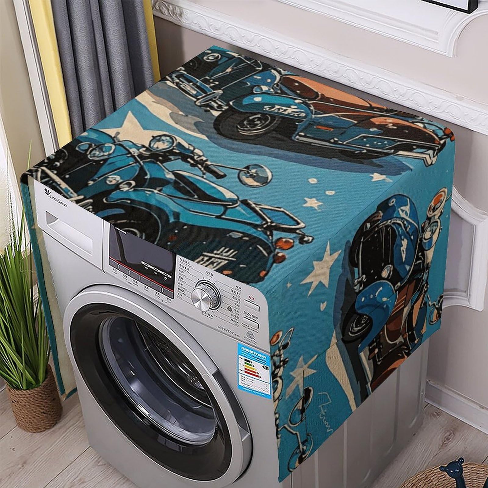 Fodpand White Washing Machine Cover For Top Load Dustproof Motorcycle Washer And Dryer Cover With Storage Pockets Household Appliance Covers Washable Top Protector Mat Pad For Laundry & Kitchen