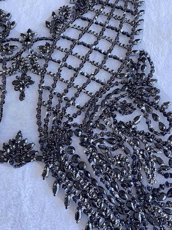 Handmade Rhinestones Beads Lace Bodice Applique Sewing Sequins Crystal Trim Patches Accessory for Dress Clothes 23X16X7inches (Black) by wtbv.n - Image 4