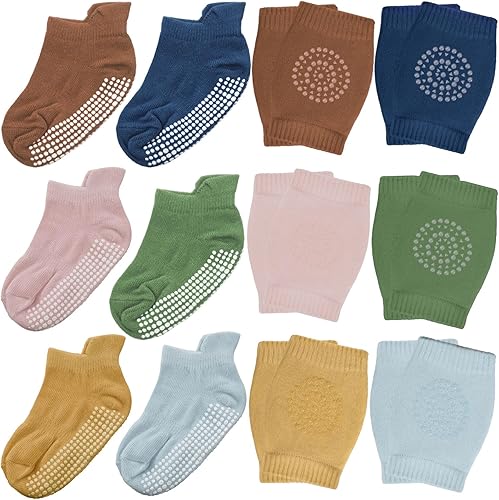 Miniatura 7 de Geyoga 12 pares de rodilleras antideslizantes para bebés y calcetines antideslizantes para bebés y niños pequeños protectores de rodilla