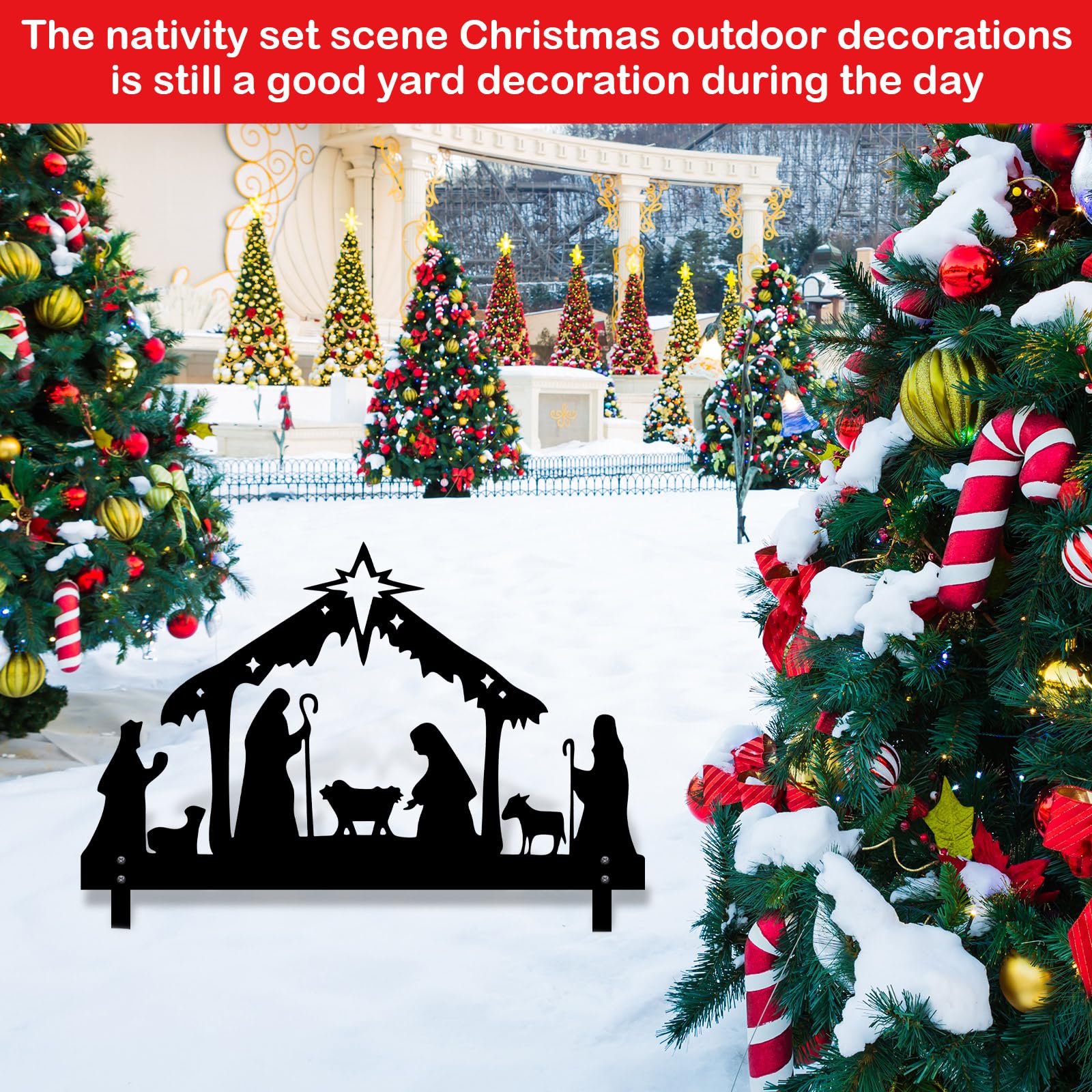Nativity Scene VIHOSE 3-Piece Christmas Nativity Set - Outdoor Metal ...
