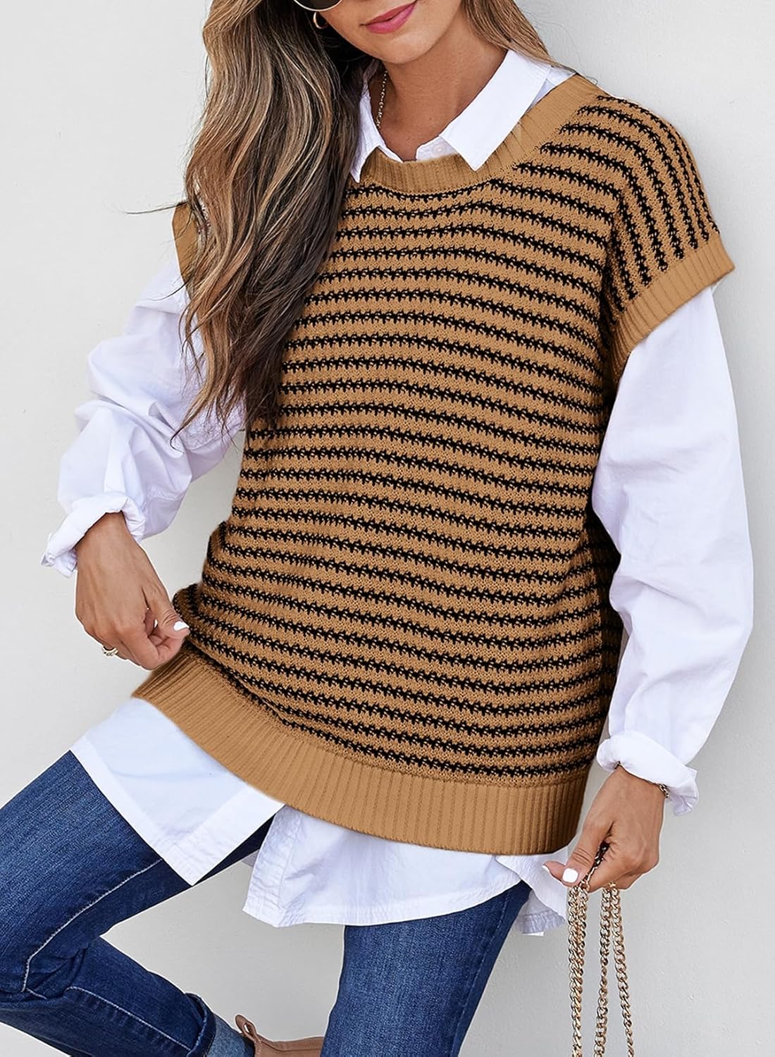 EVALESS Women's Sweater Vest Striped Pullover Tank Top Round Neck Cap Sleeve Lightweight 2025 Summer Casual Clothes - Image 5