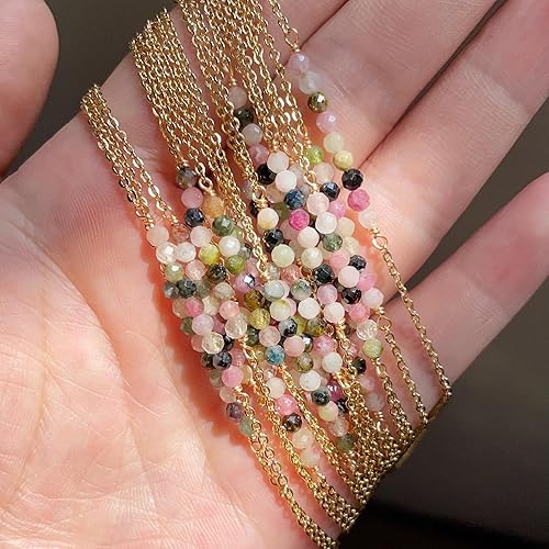 Miniatura 3 de Delicado collar de barra con cuentas de piedra natal, chapado en oro de 18 quilates, hecho a mano, turquesa facetada, lapislázuli, amazonita, ojo de