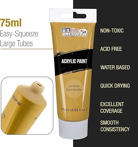 Miniatura 4 de U.S. Art Supply Juego profesional de 12 colores de pintura acrílica metálica, tubos grandes de 2.5 fl oz, colores de perlas vívidos y ricos para