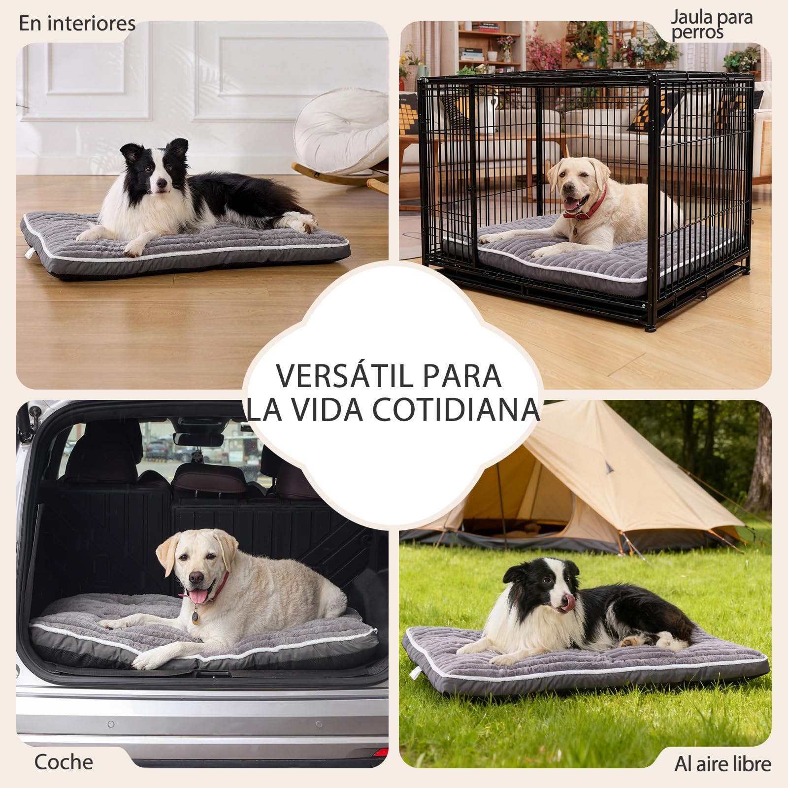 Cama para Perros Grandes: Cama Perro Lavable – (106 x 70 x 7 cm) | Tejido de Felpa Suave – Base Antideslizante – Ideal para el salón, la jaula, el maletero del coche Gris