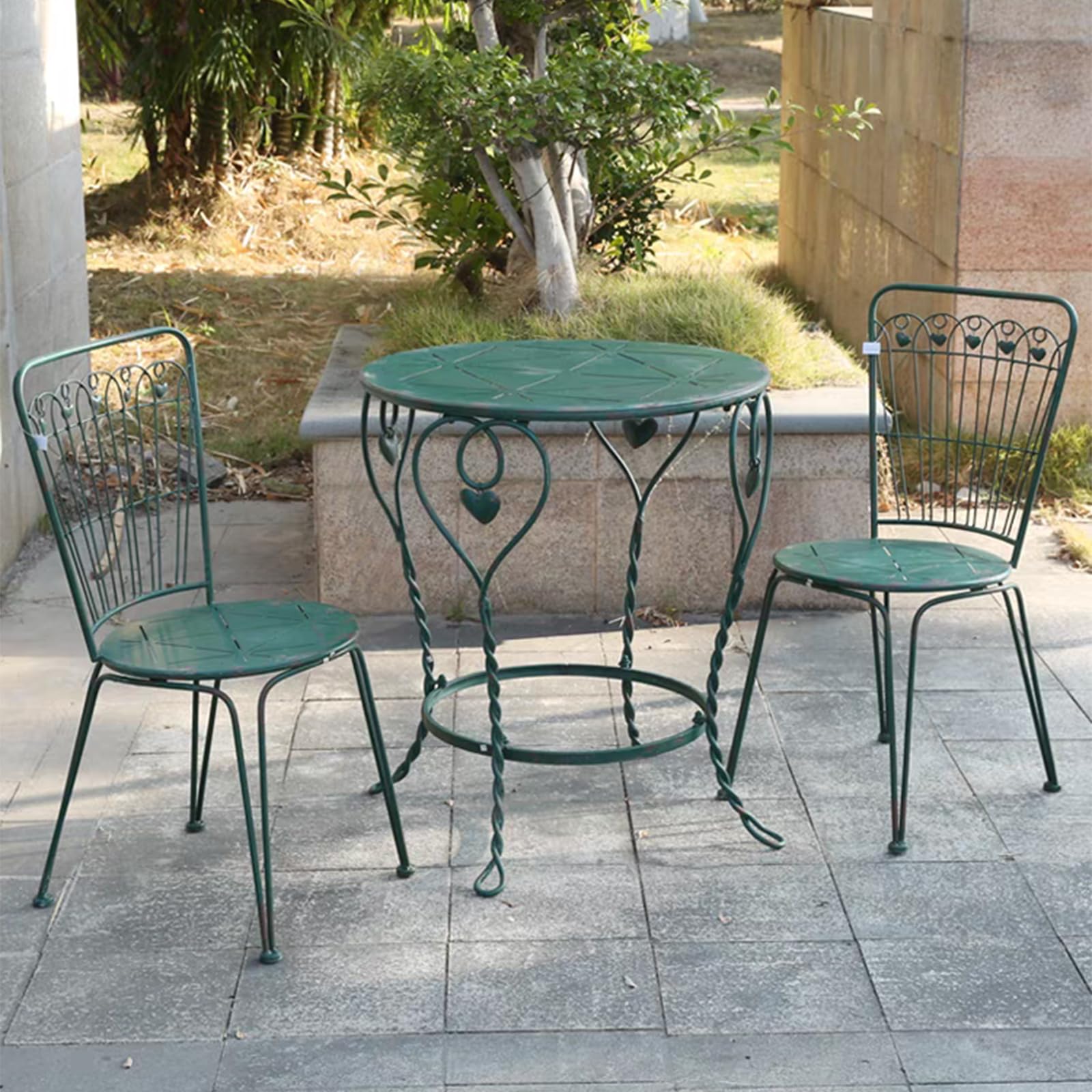 Set da bistrot da esterno da 3 pezzi, set da bistrot da patio in ghisa resistente alla ruggine, finitura anticata, tavolo e sedie da patio resistenti agli agenti atmosferici, per balcone del patio