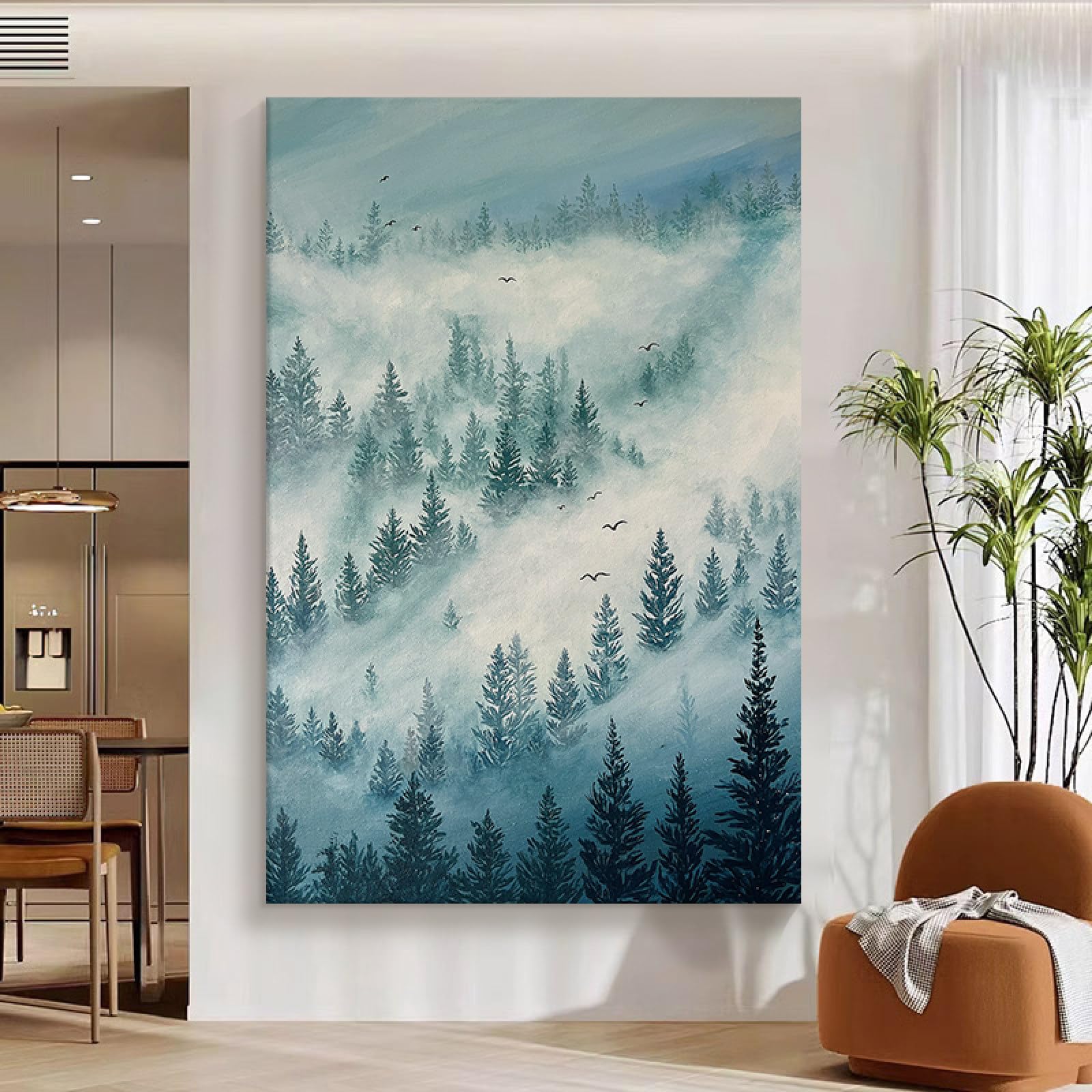 Peinture à l'huile forêt de pins texture luxe fait main pour grand salon