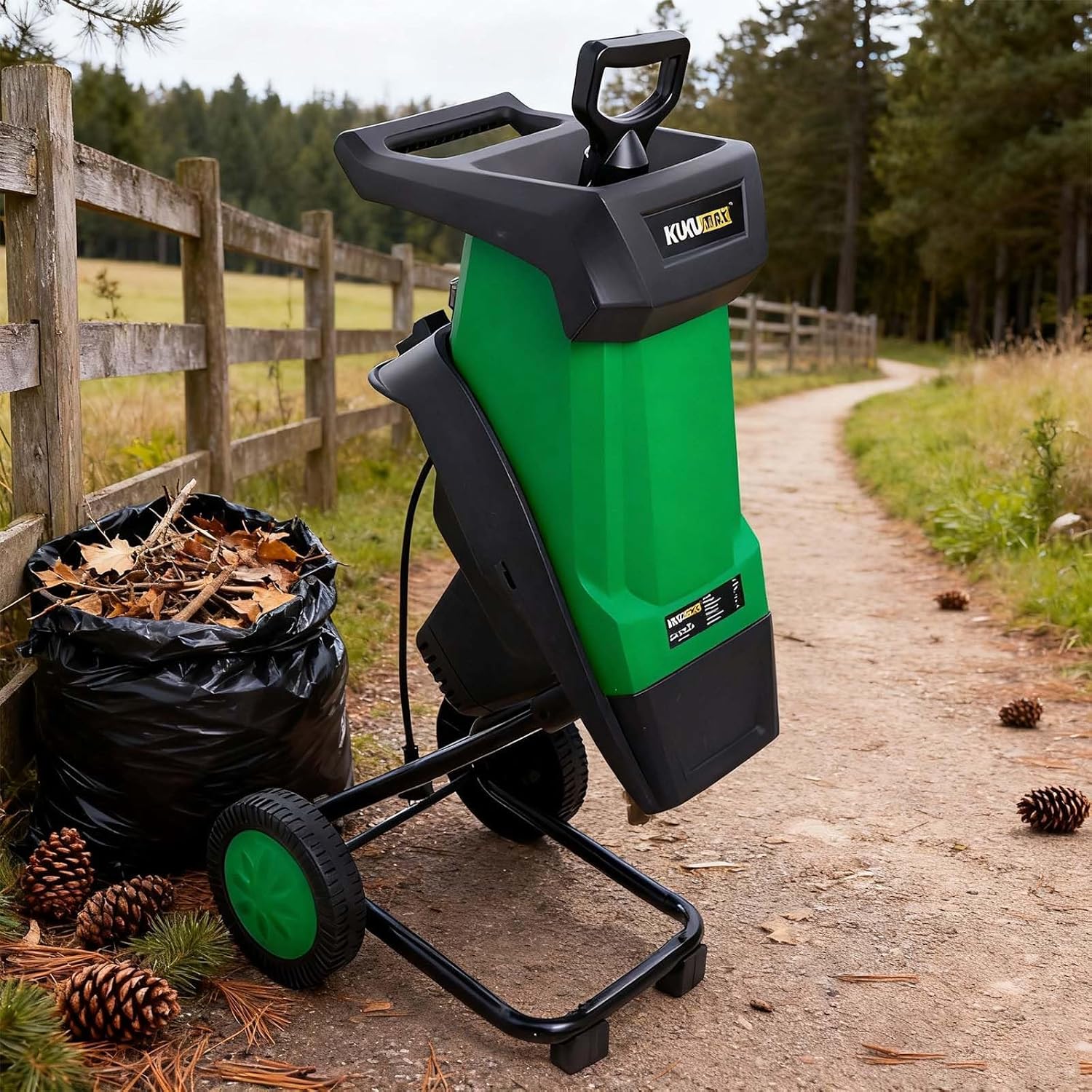 2800W Garden Shredder, Electric Wood Chipper with 45mm Capacity, 60L Collection Box, Reversible Steel Blades, Overload Protection, Portable for Outdoor Garden Branches(Normal 2400W)