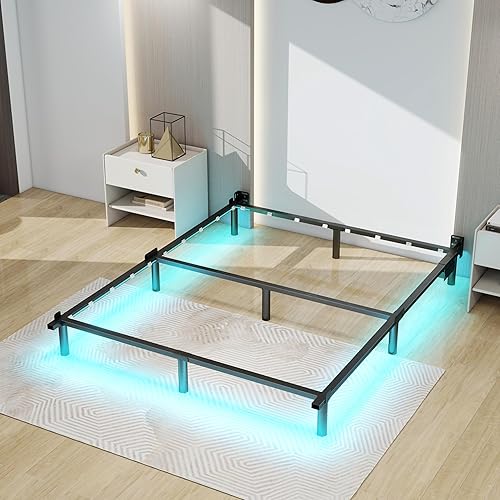 Miniatura 7 de Base de cama de tamaño matrimonial con luces LED, plataforma de 7 pulgadas, base de cama gruesa para somier y bases de colchón, longitud ajustable,
