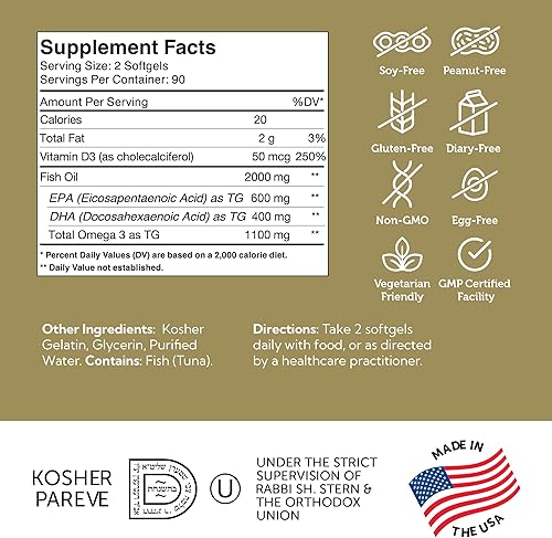 Miniatura 6 de Zahler Omega 3 Platinum +D, suplemento de aceite de pescado puro totalmente natural, cápsula blanda sin erupciones sin regusto a pescado, el más