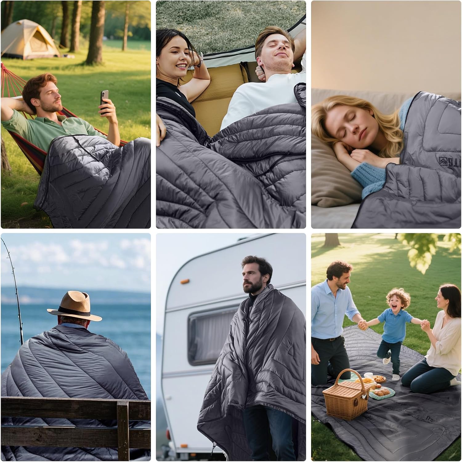 Camping Blanket, Packable, Lightweight Camp Quilt with Zipper, Multifunctional Outdoor Sleeping Blanket for Backpacking, Travel, Stadium, Beach - Image 4