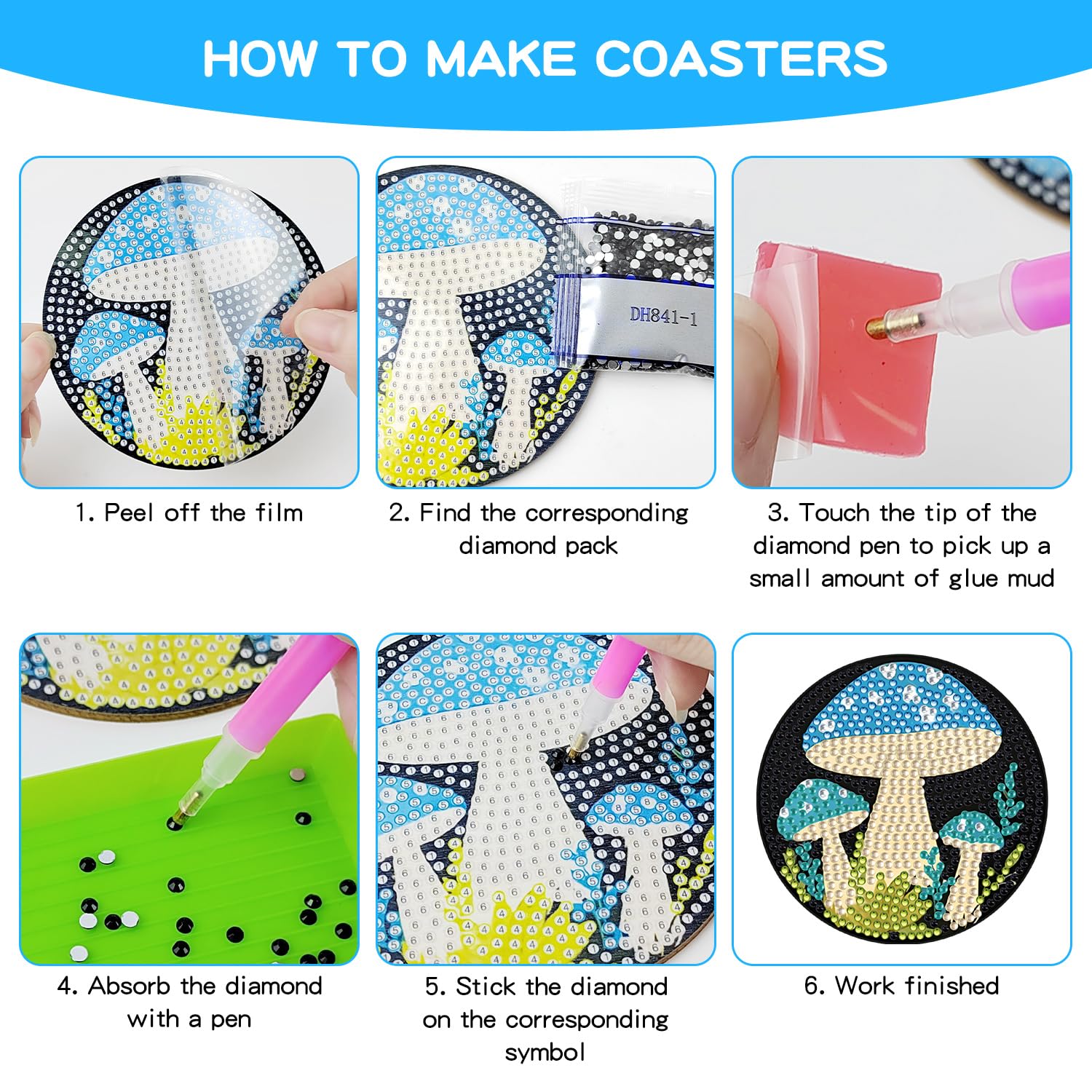 Kit 8 Sous-Verres Diamant à Peindre DIY - Support Inclus - Loisir Créatif Adultes Et Enfants 6-12 Ans - Déco Table Personnalisable
