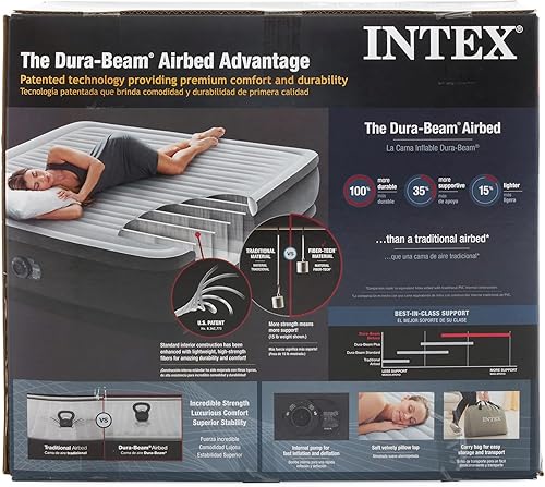 Miniatura 9 de Intex Colchón inflable Fiber-Tech de 18 pulgadas de tamaño King con bomba integrada y tecnología Dura-Beam (paquete de 2)