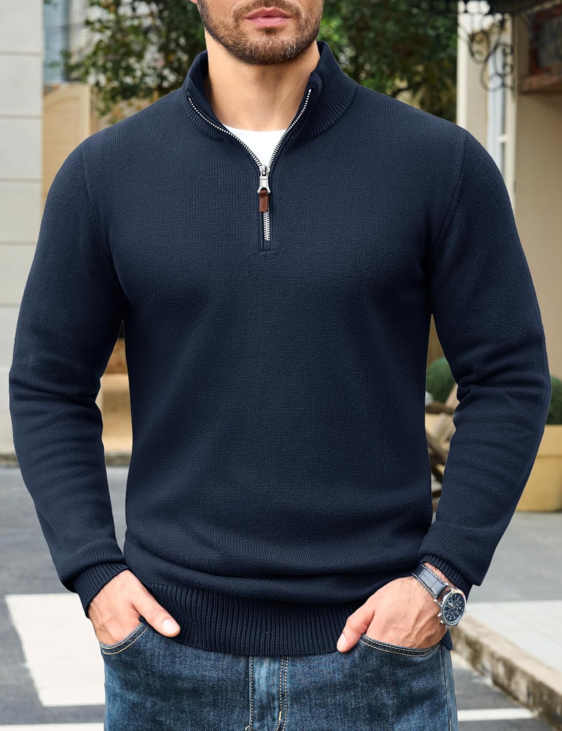 TACVASEN Men's 1/4 Zip Sweaters Cotton Casual Pullover Sweaters Knit Fall Winter Sweatshirts - Image 2
